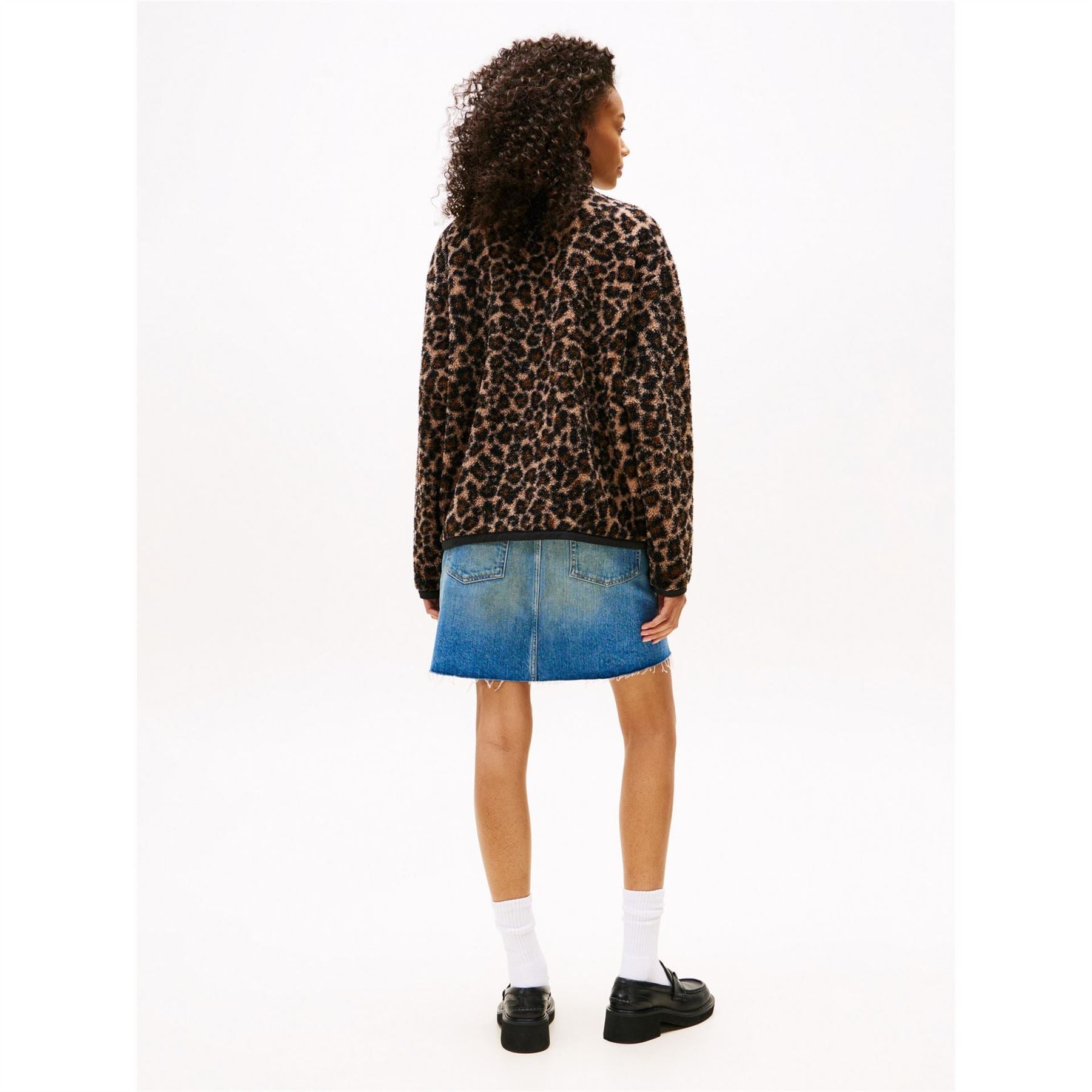 Tommy Jeans Solid Patterned Teddy Jacket with Quarter Zipper