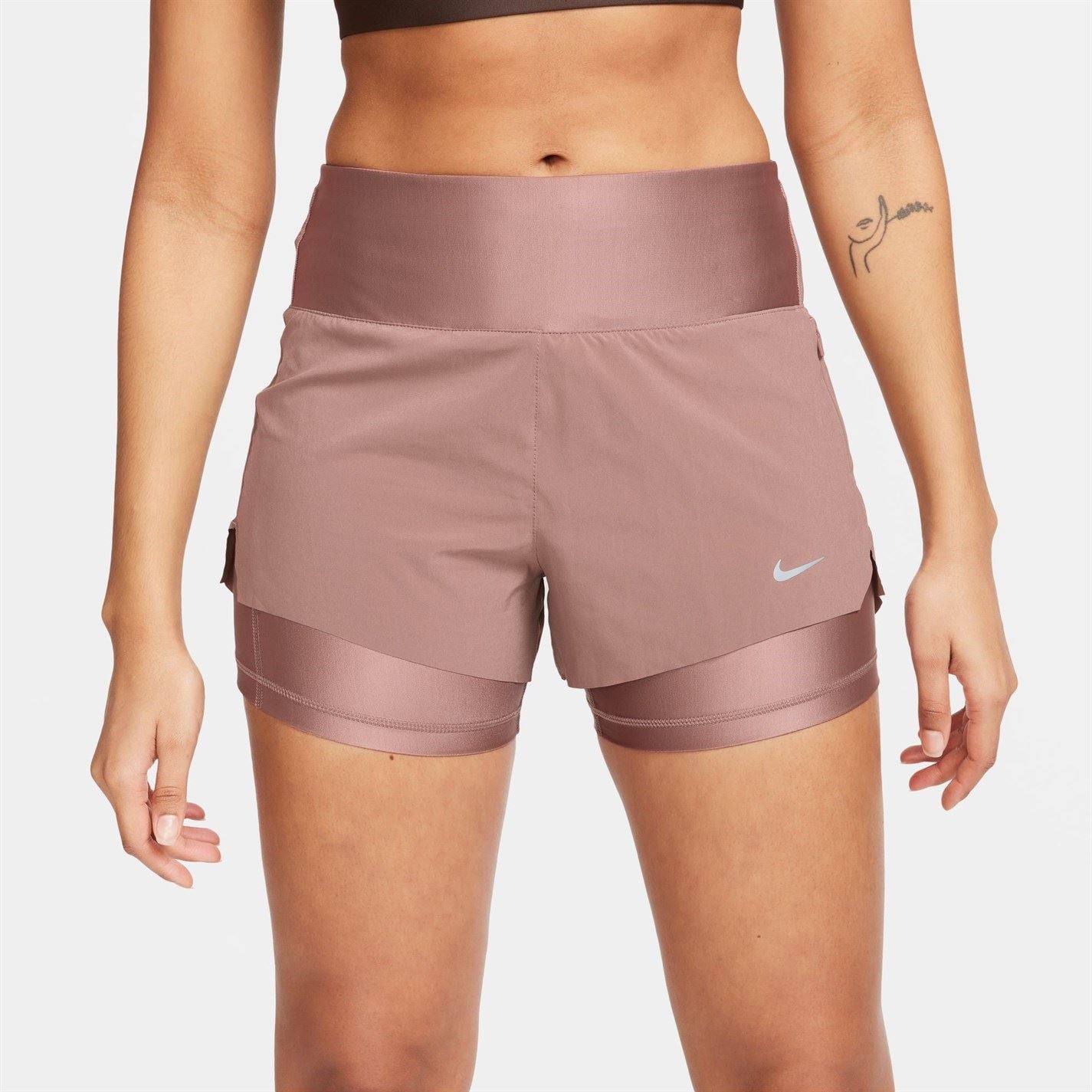 Nike Womens Dri Fit Swift Mid Rise 3 2 In 1 Shorts