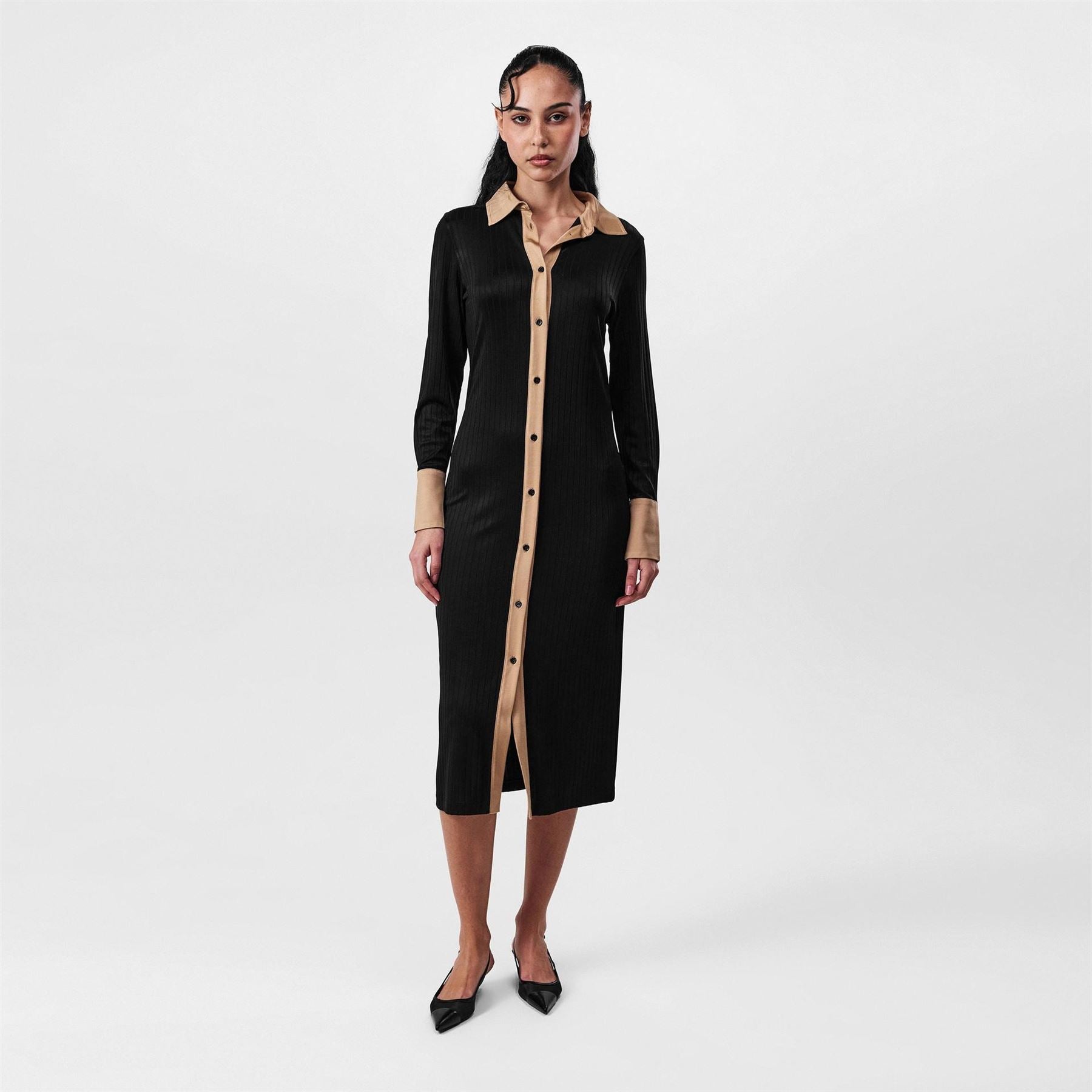 Boss Elanta Ribbed Jersey Long Sleeve Shirt Dress