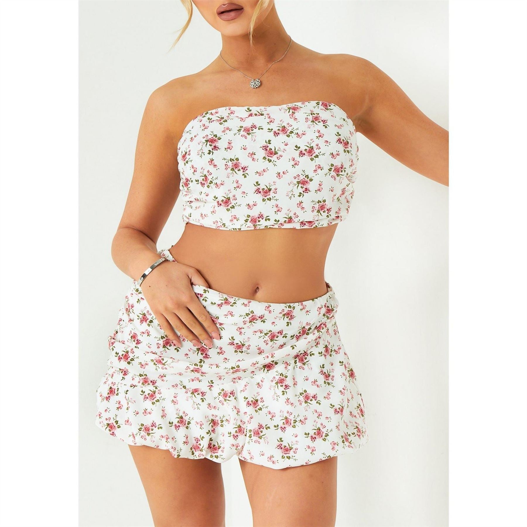Missy Empire Floral Printed Ruched Bandeau Top