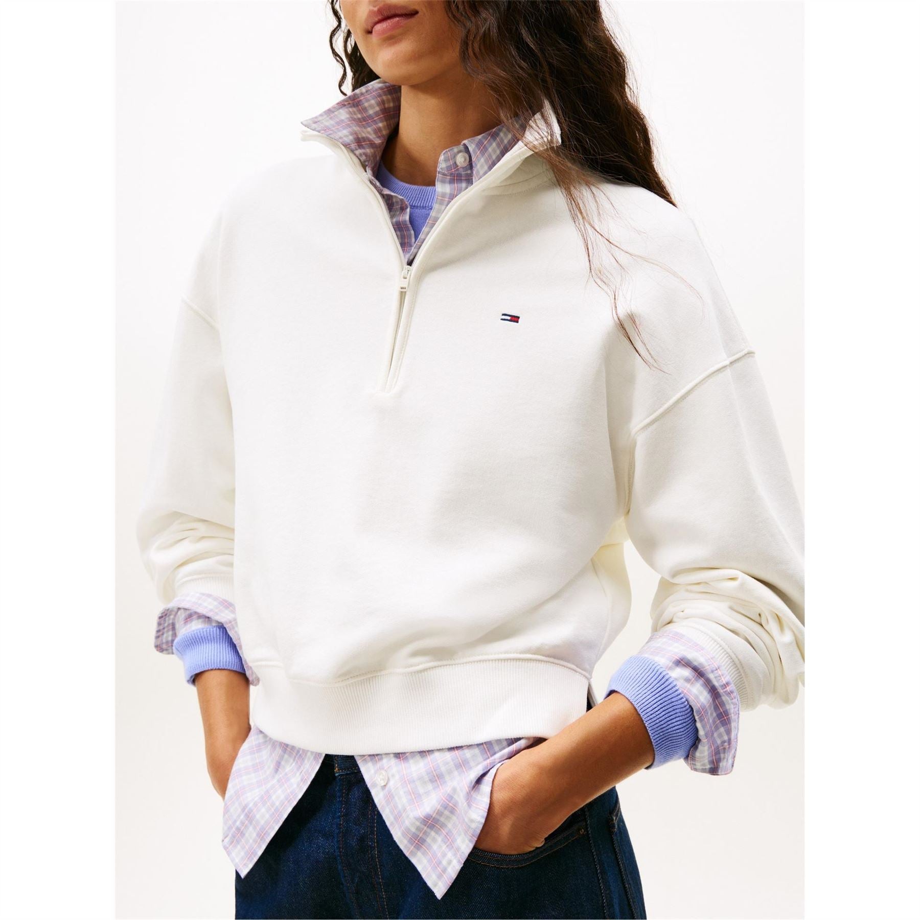 Tommy Jeans Flag Graphic Zip Neck Long Sleeve Sweatshirt