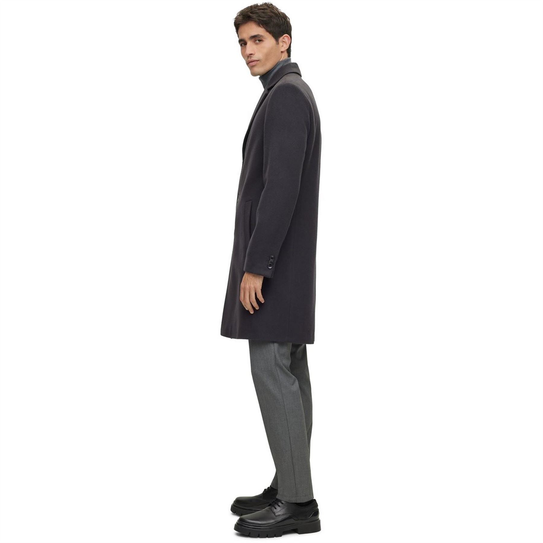 Boss Hyde Solid Patterned Lapel Collared Trench Coat