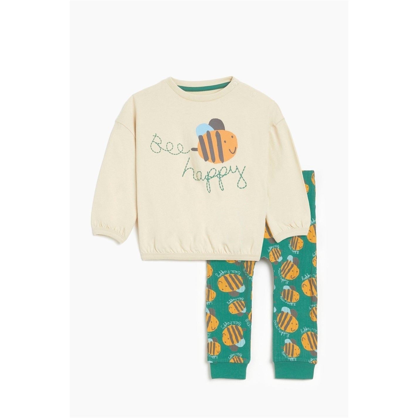 Hello World Bee Happy Crew Neck Long Sleeve Jogger Suit