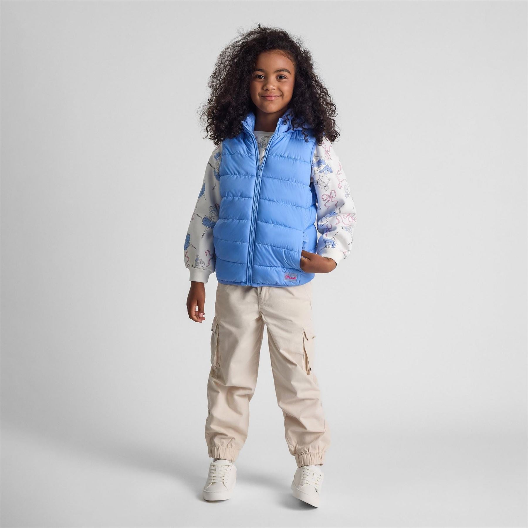 Minoti Girls Quilted Gilet With Full Zip And Detachable Hood Light Blue