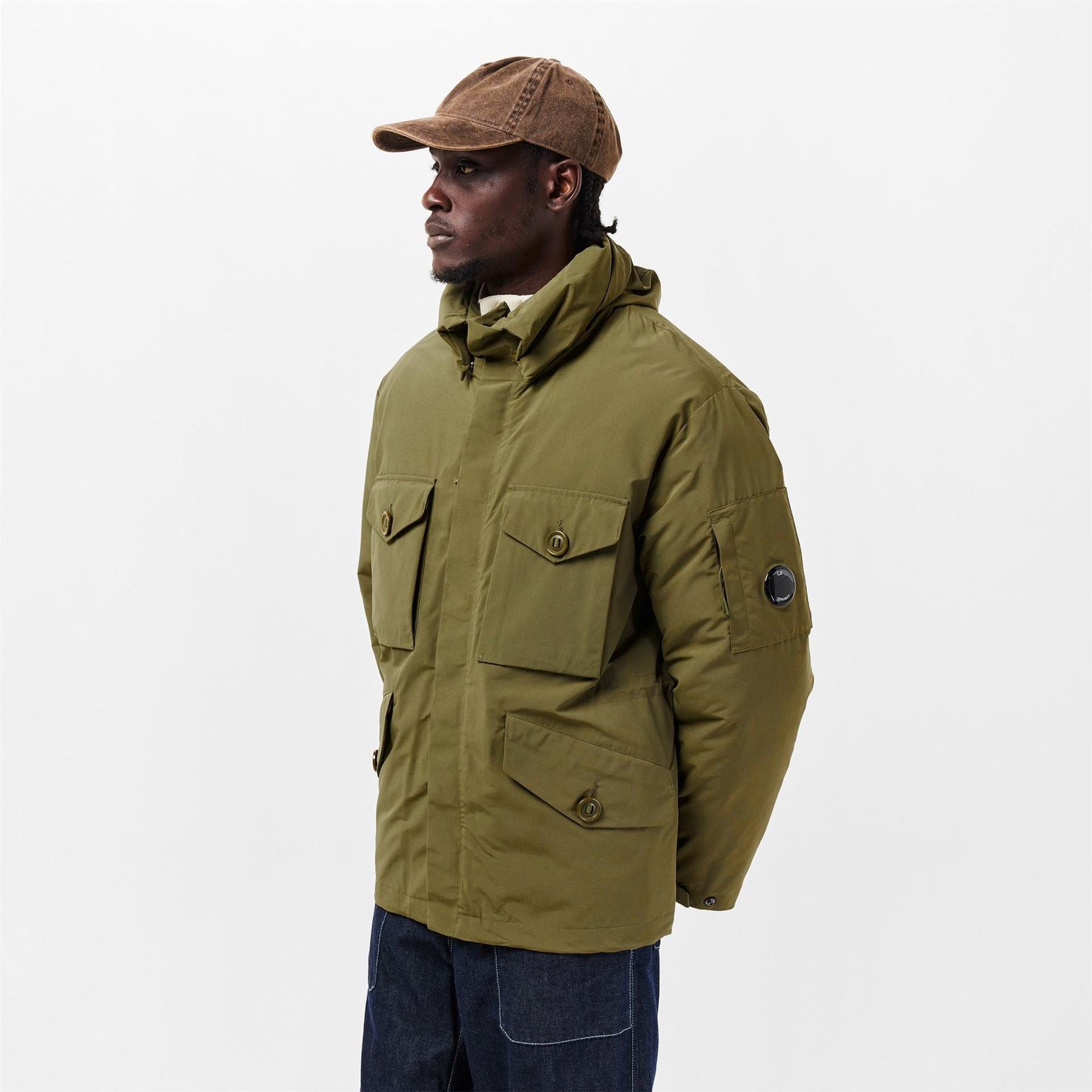 CP Company Goggle Solid Patterned Hooded Snap Button Softshell Jacket