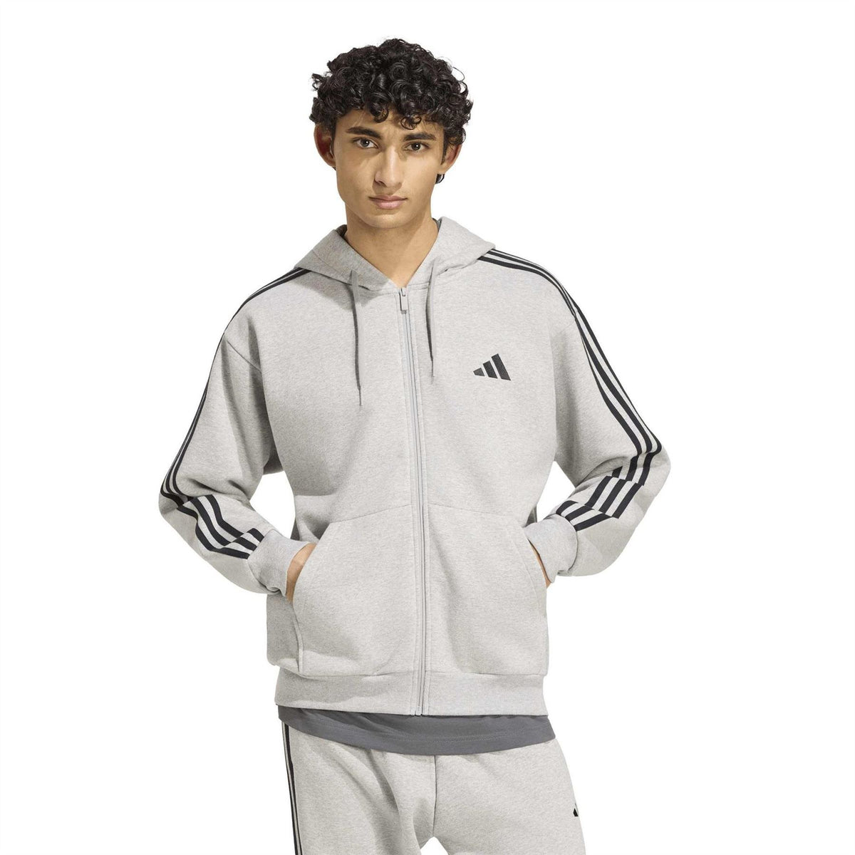 adidas Mens Essentials Fleece 3 Stripes Full Zip Hoodie