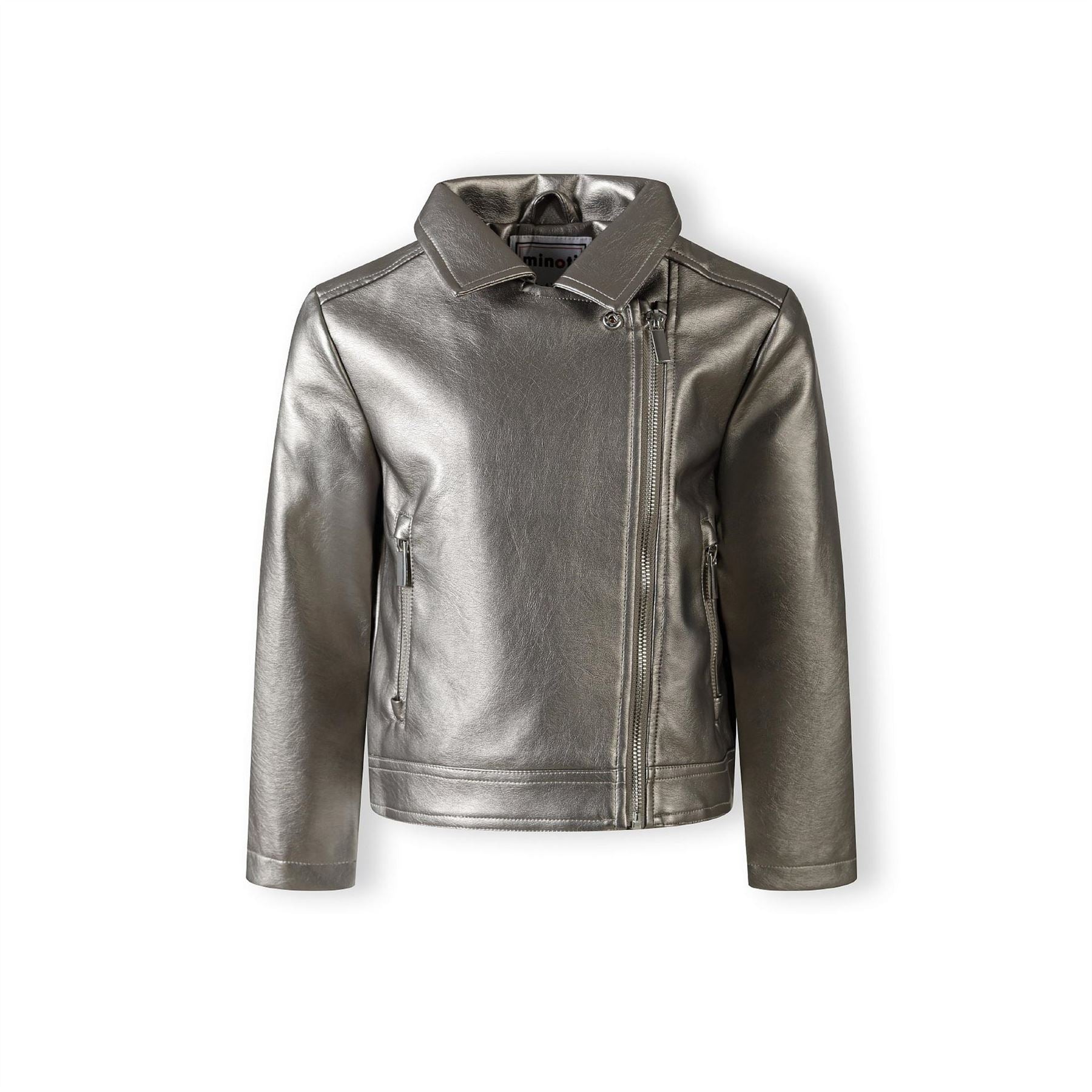 Minoti Solid Patterned Asymmetric Zipper Lapel Collared Bike Jacket