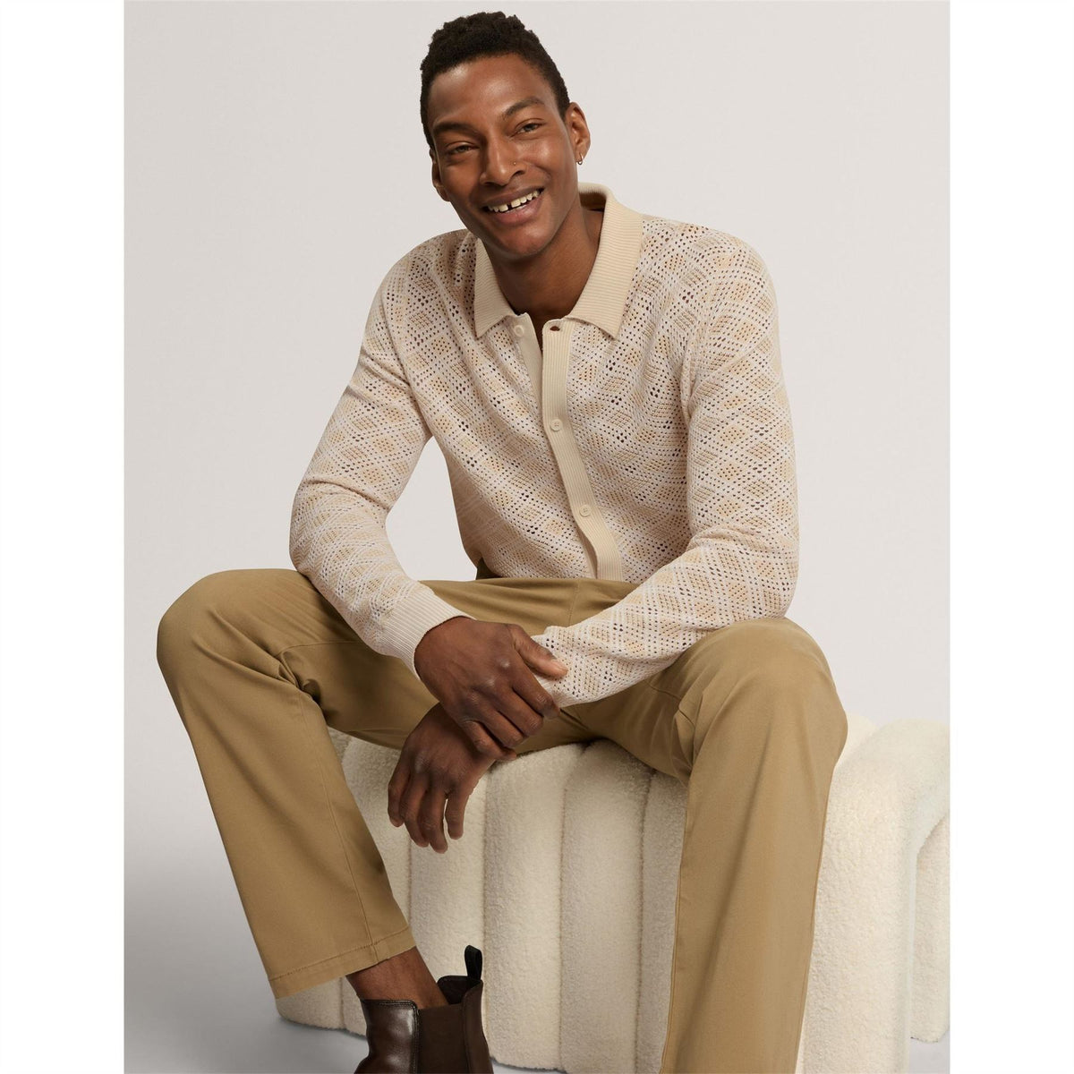 Ted Baker Geo Polo Long Sleeve Fine KniT-Shirt