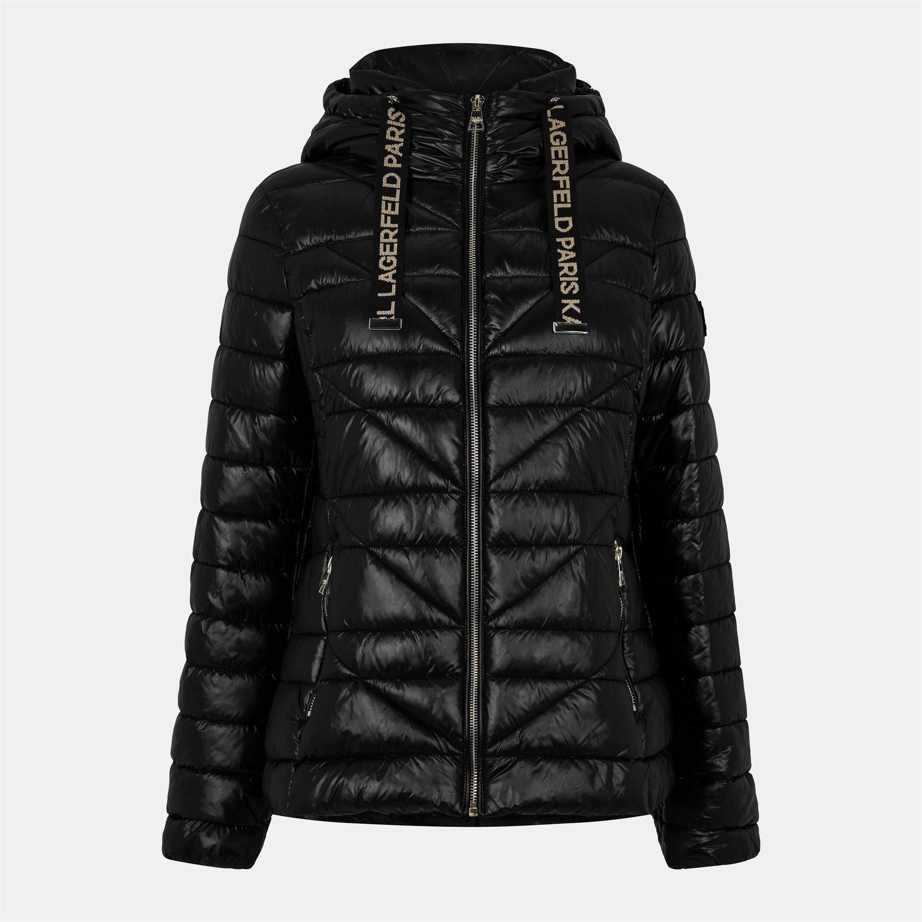 Karl Lagerfeld Solid Patterned Hooded Zipped Pocket Puffer Jacket
