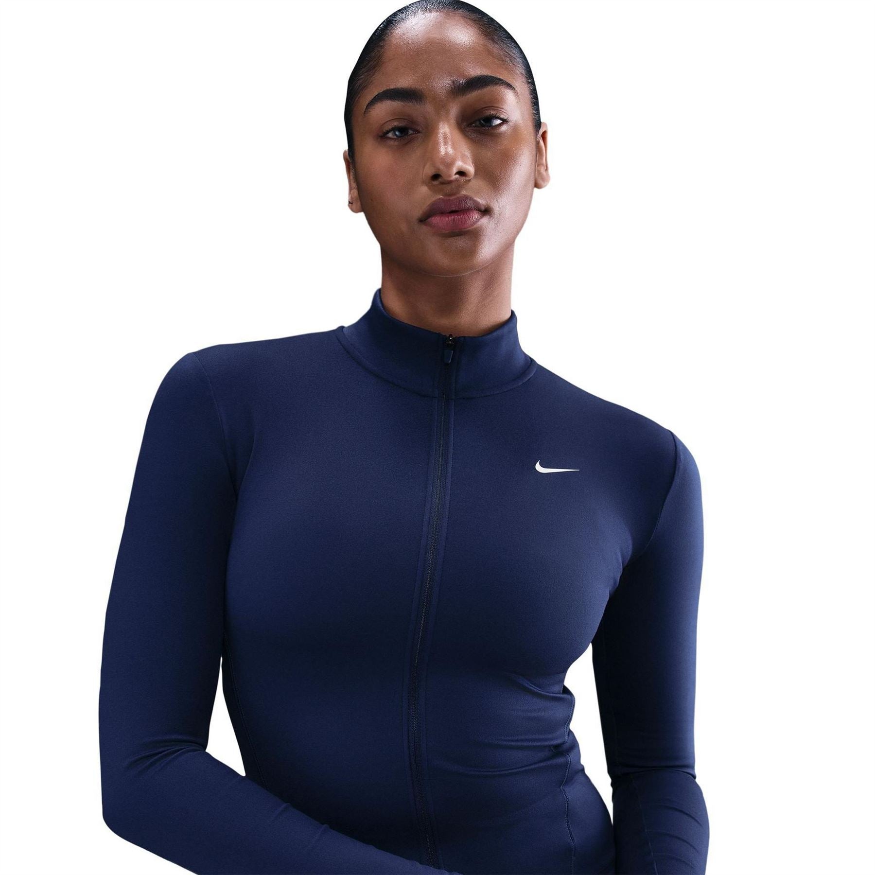 Nike Solid Patterned Ribbed Cuff Full Zipper Track Jacket