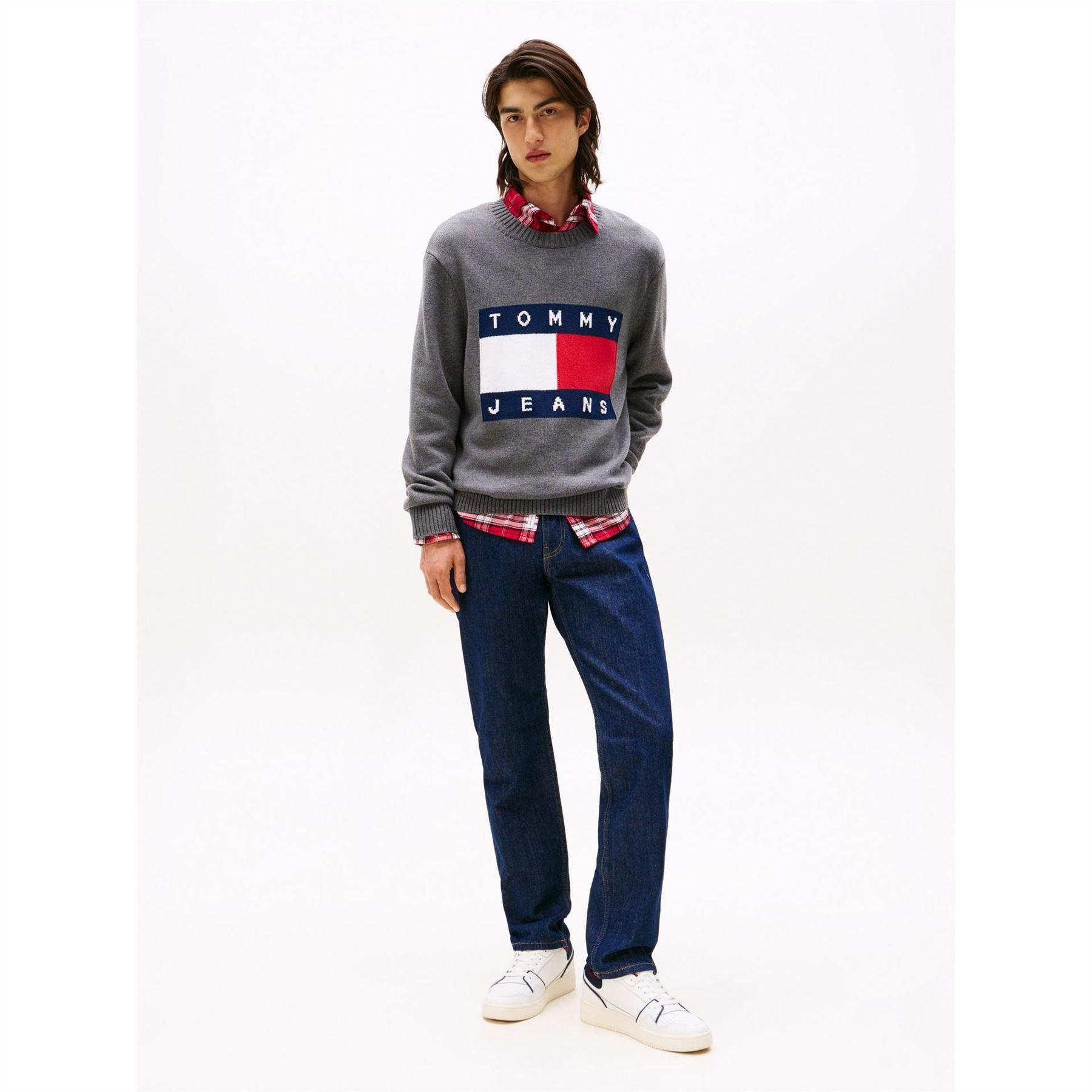 Tommy Jeans Flag Graphic Rib Crew Neck Long Sleeve Sweater