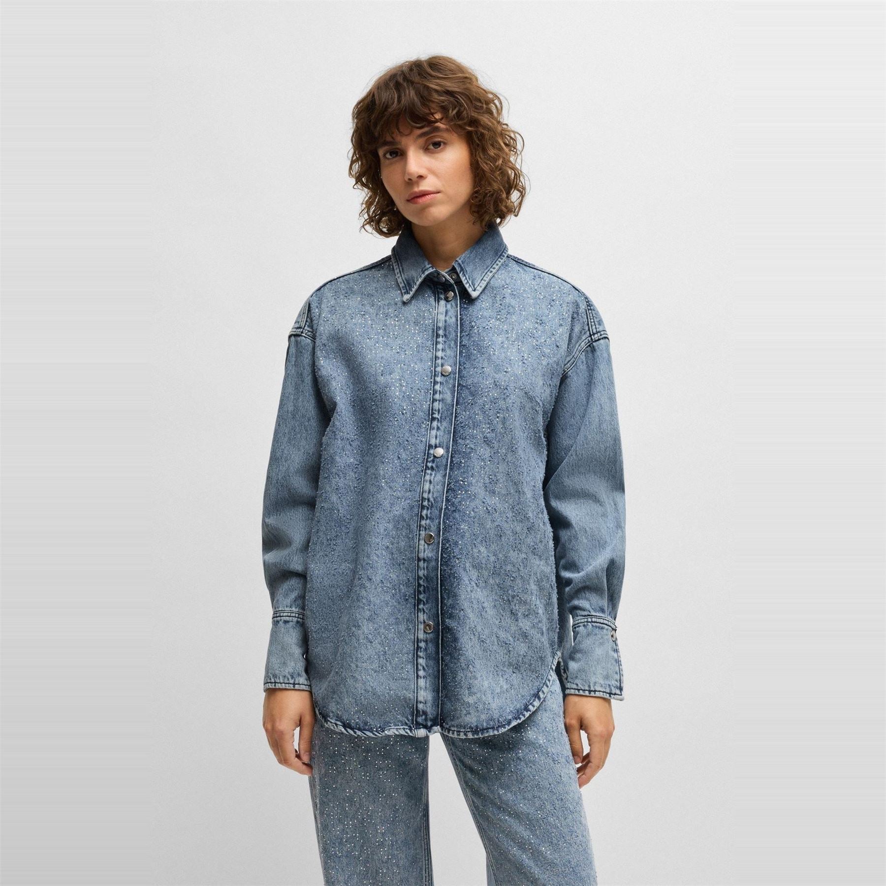 Boss Collared Neck Long Sleeve Relaxed Fit Denim Shirt