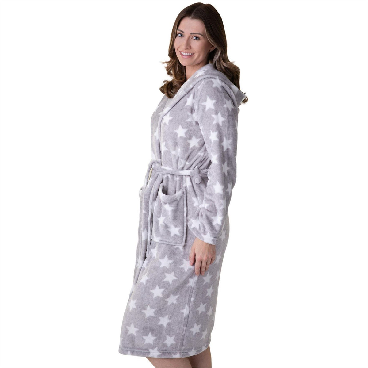 Camille Womens Supersoft Fleece Hooded Calf Length Bathrobe
