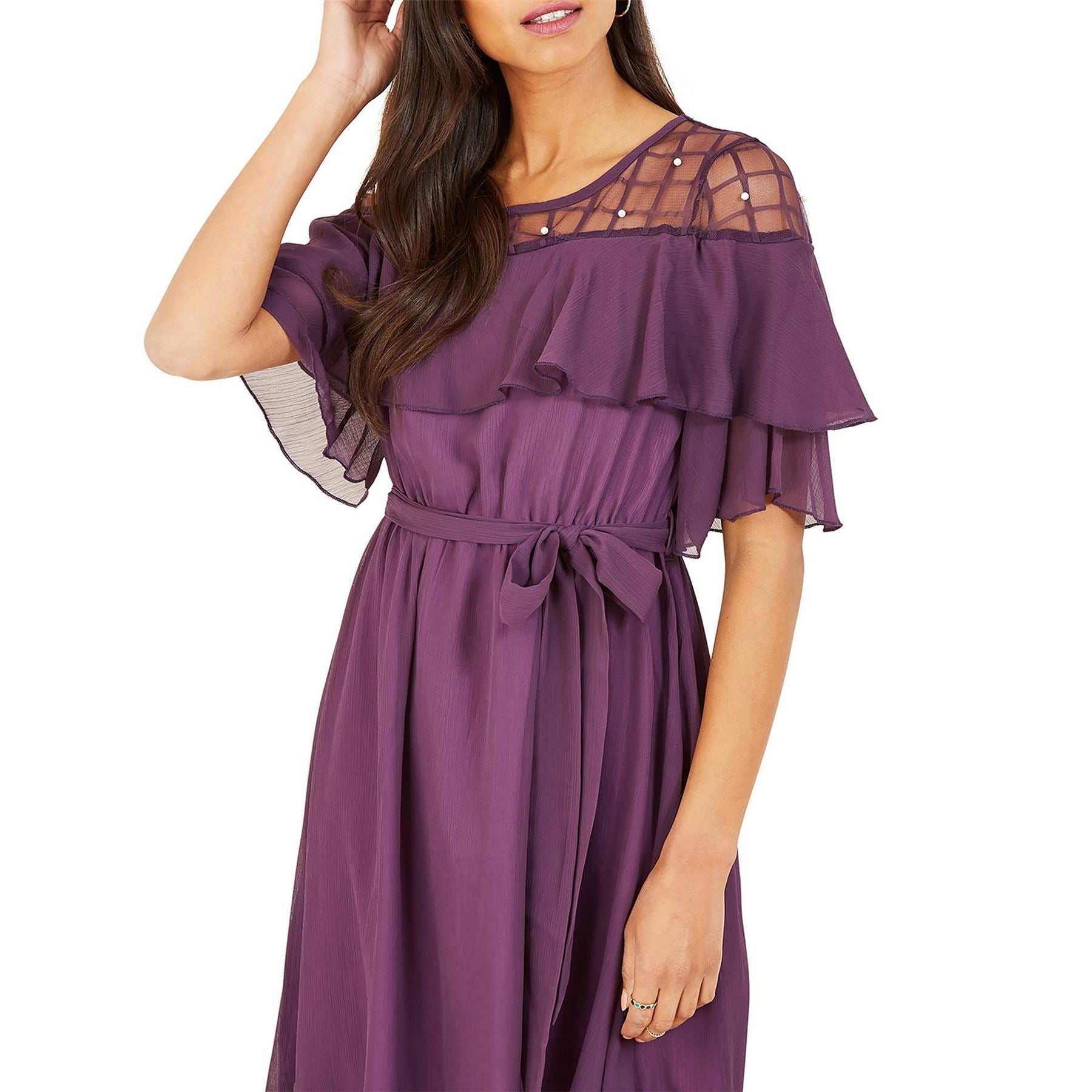 Yumi Frill Midi Dress In Purple