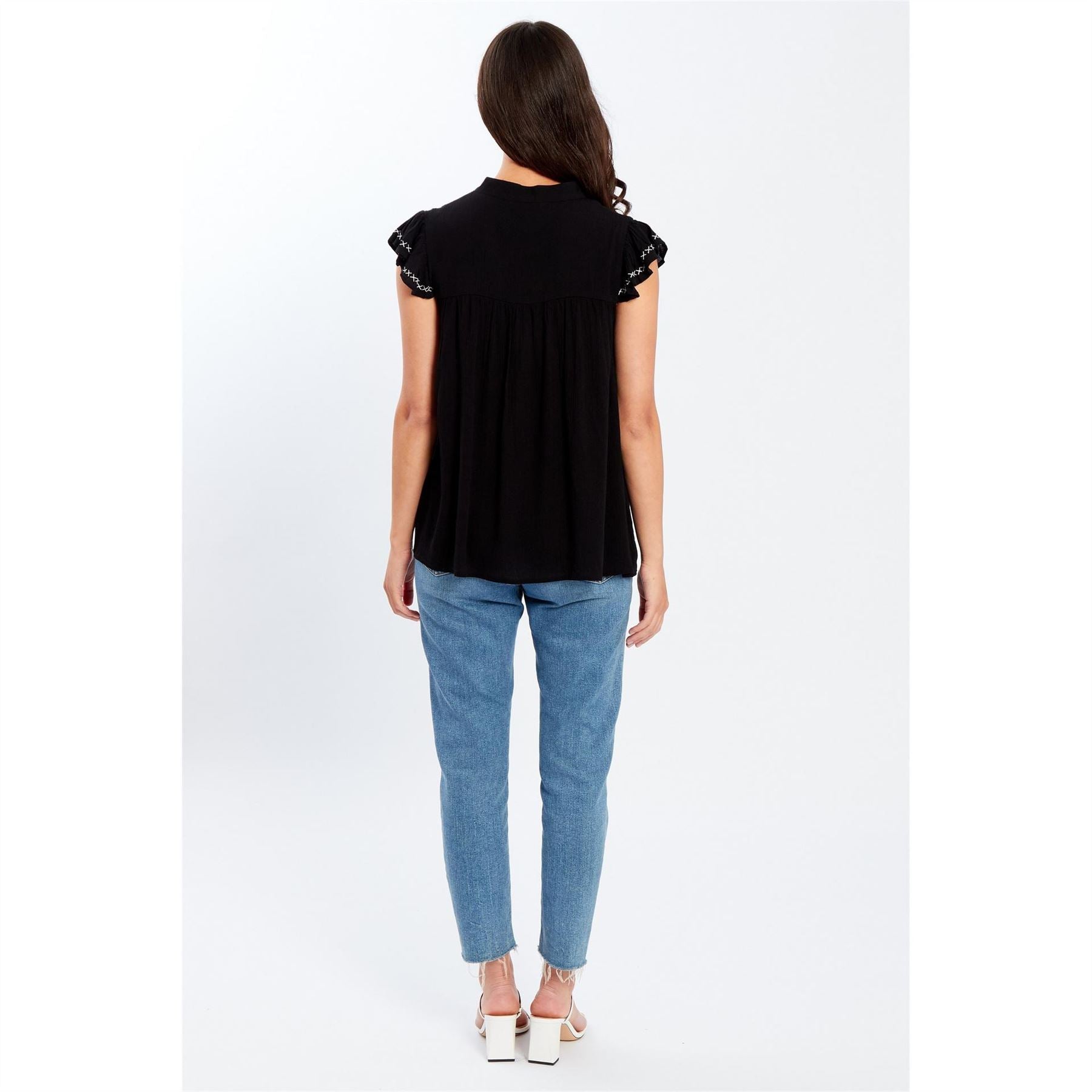 Be You Embroidered Keyhole Neck Relaxed Fit Blouse