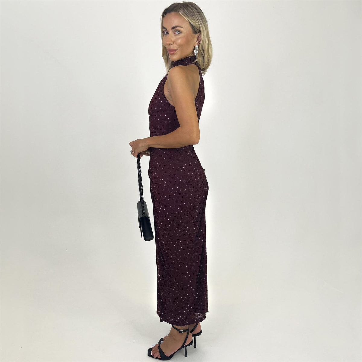 AX Paris Jacquard Diamante Halter Neck Knot Skirt Midi Dress