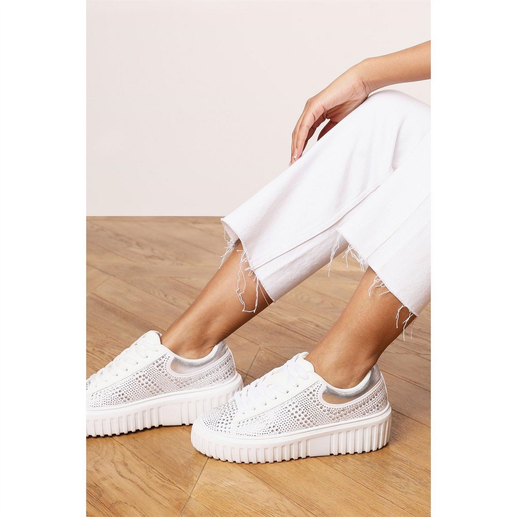 Wheres That From Lace Up Trainer With Diamante Pattern And Chunky Sole
