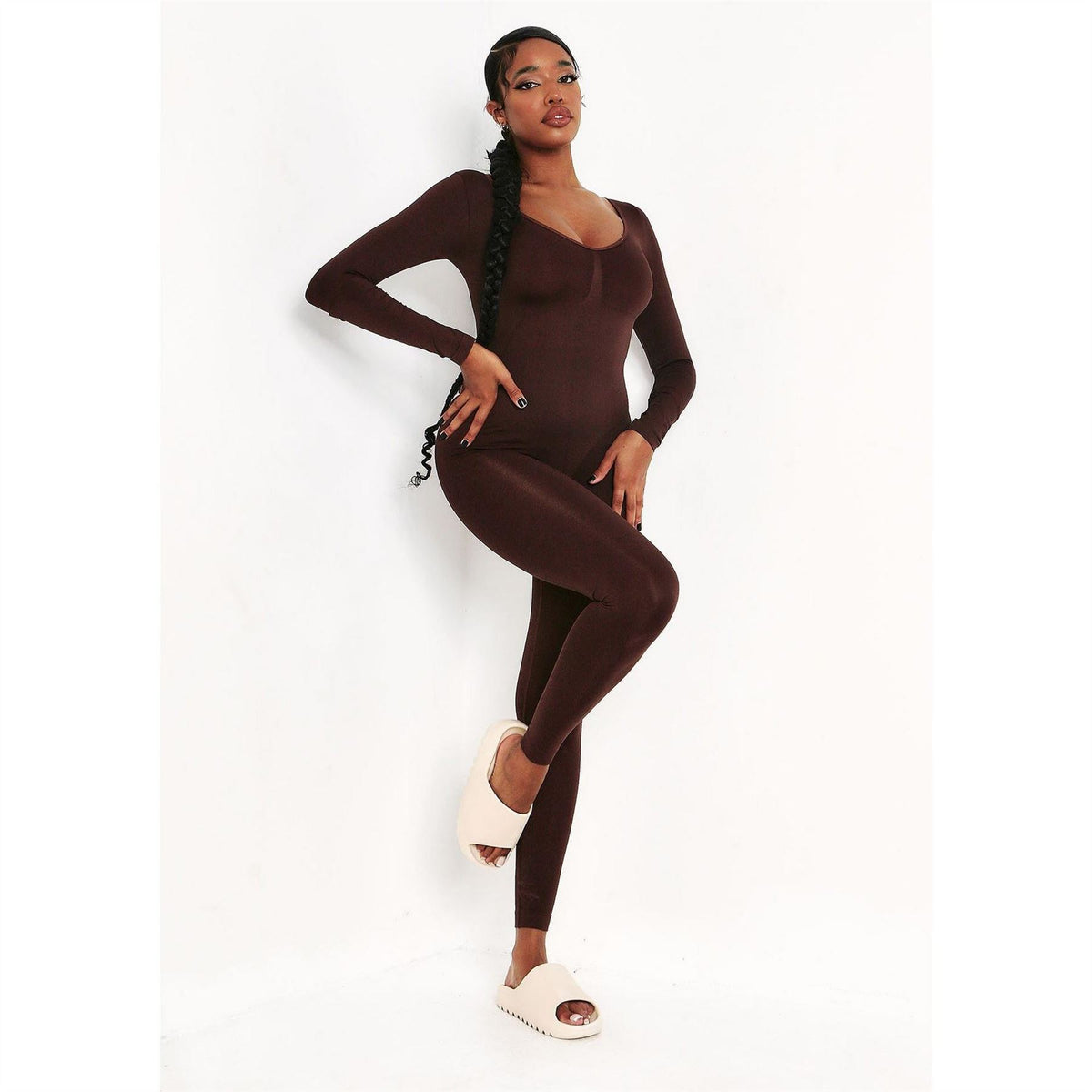 Missy Empire Long Sleeve Plunge Jumpsuit