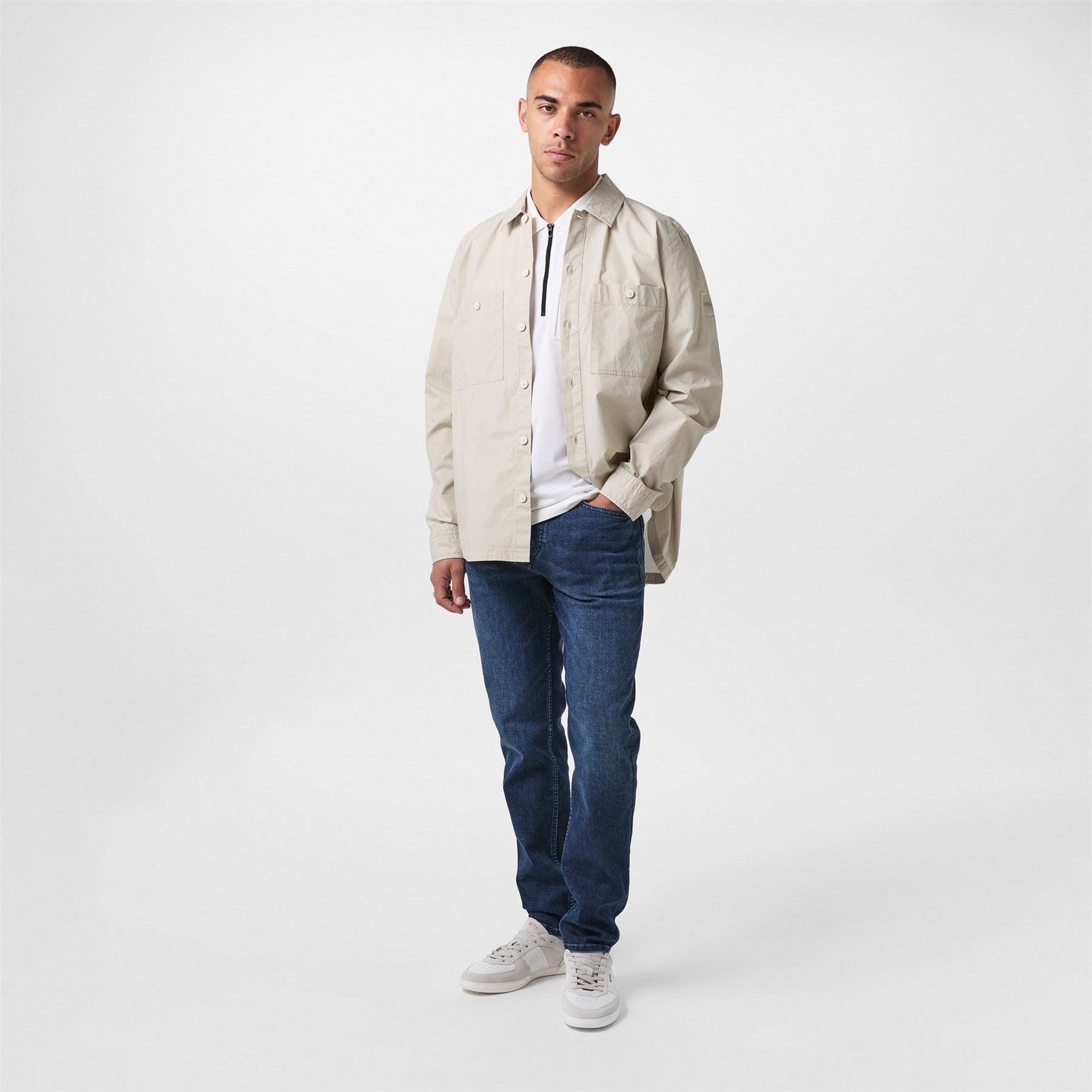 Boss Solid Snap Button Shirt Collared Barrel Cuff Overshirt