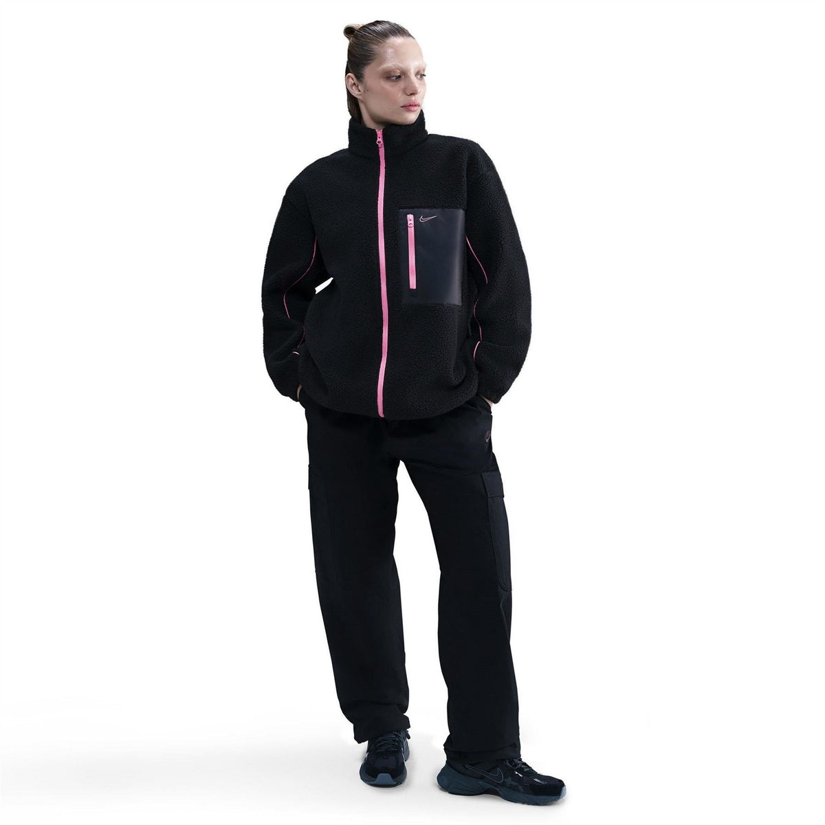 Nike Sherpa Lettering High Neck Long Sleeve Sweatshirt