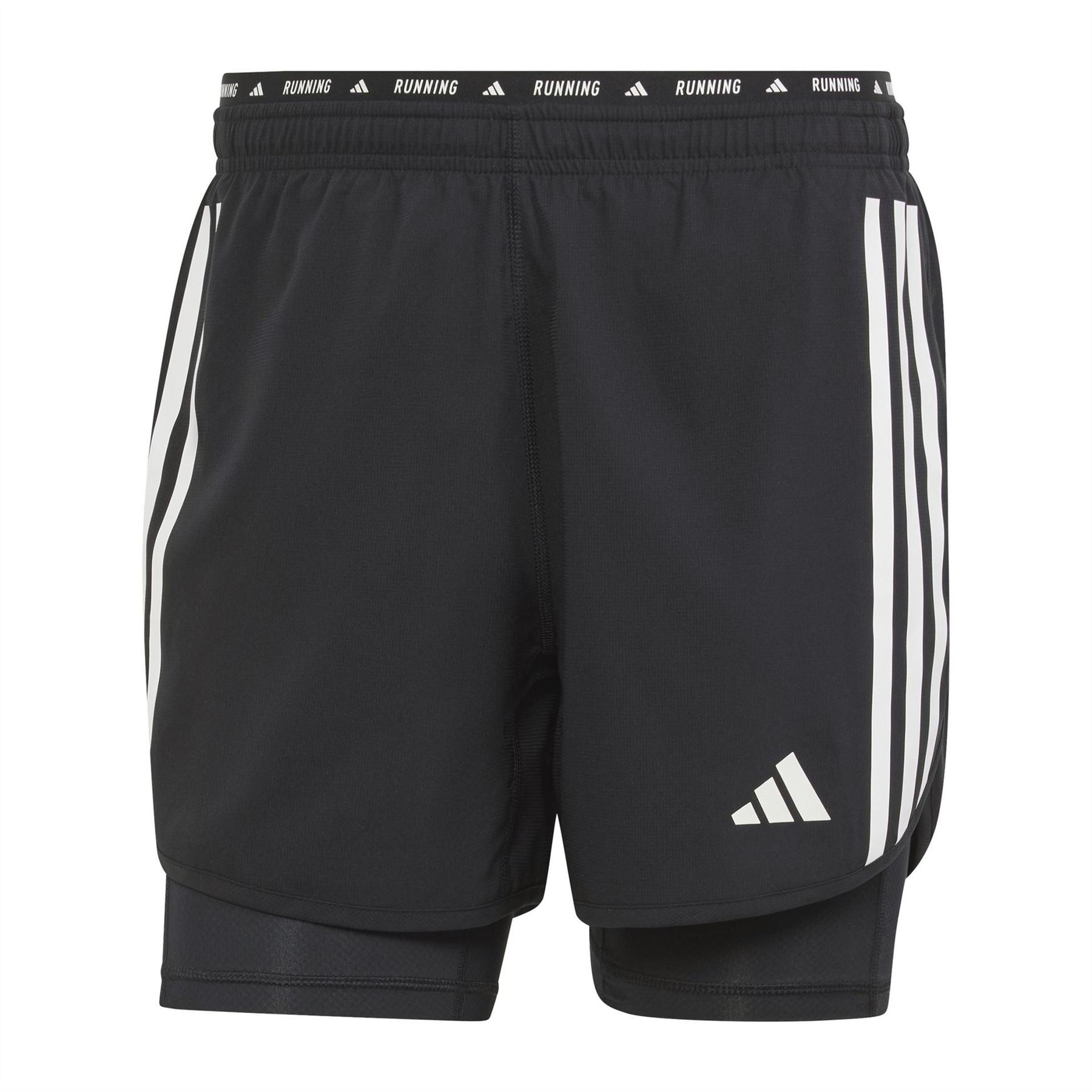 adidas Own The Run 3 Stripes 2 in 1 Running Road Shorts