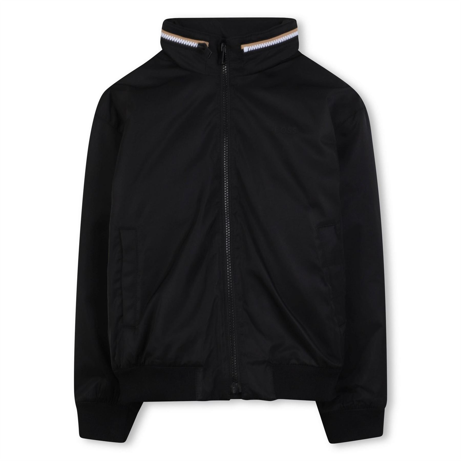 Boss Solid Patterned Ribbed Cuff Bomber Jacket