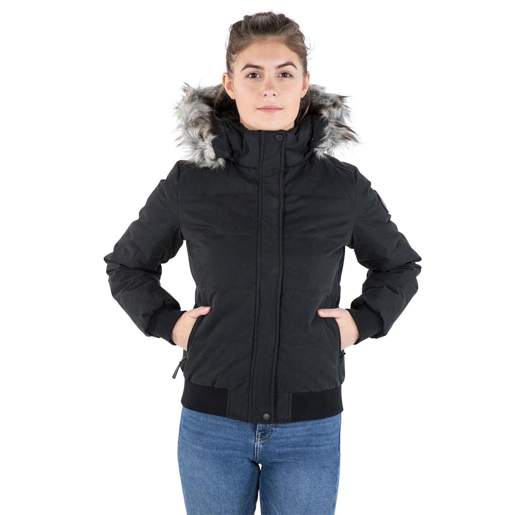 DLX Kendrick Solid Patterned Hooded Ribbed Cuff Down Jacket
