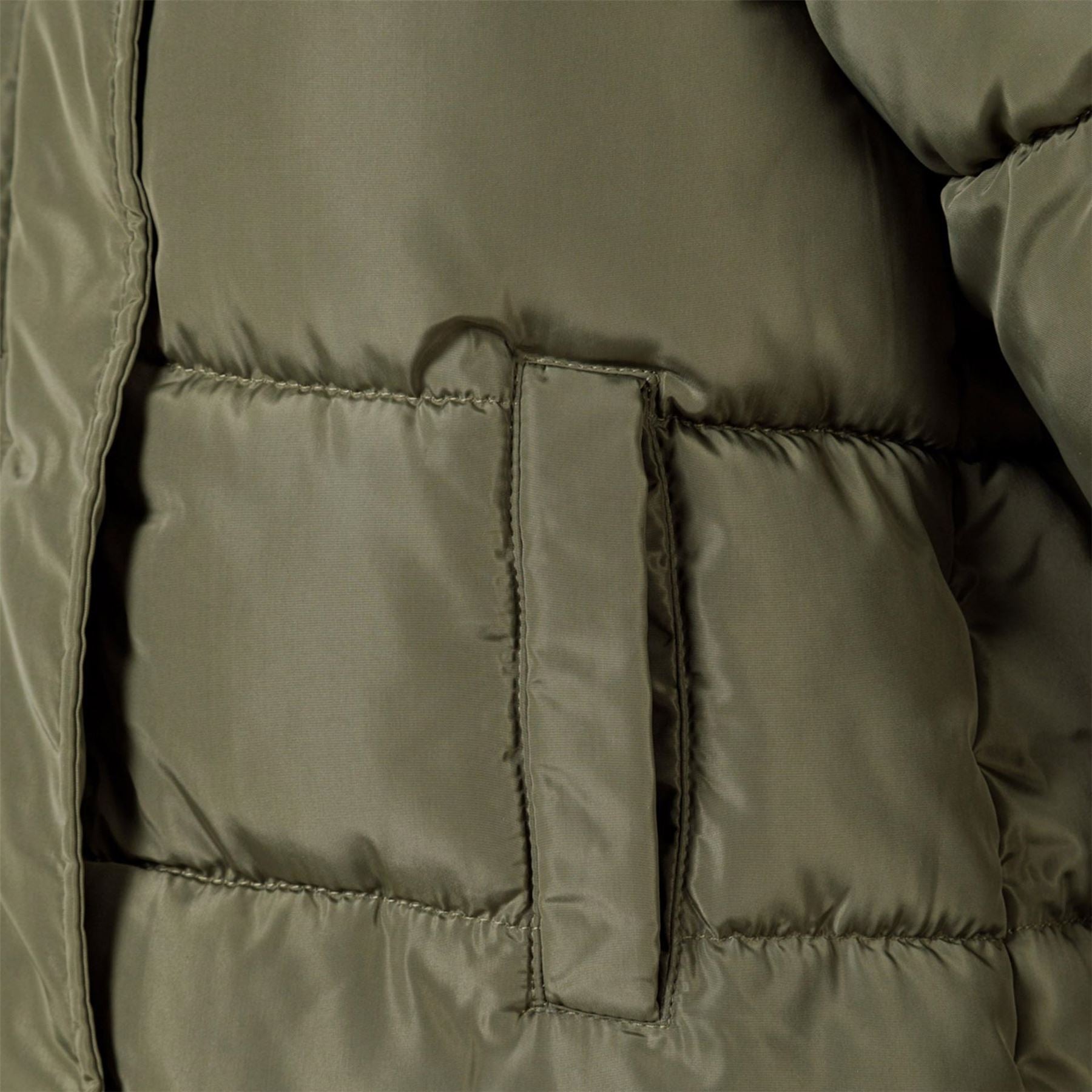 Minoti Girls Long Winter Quilted Coat Side Slits Khaki