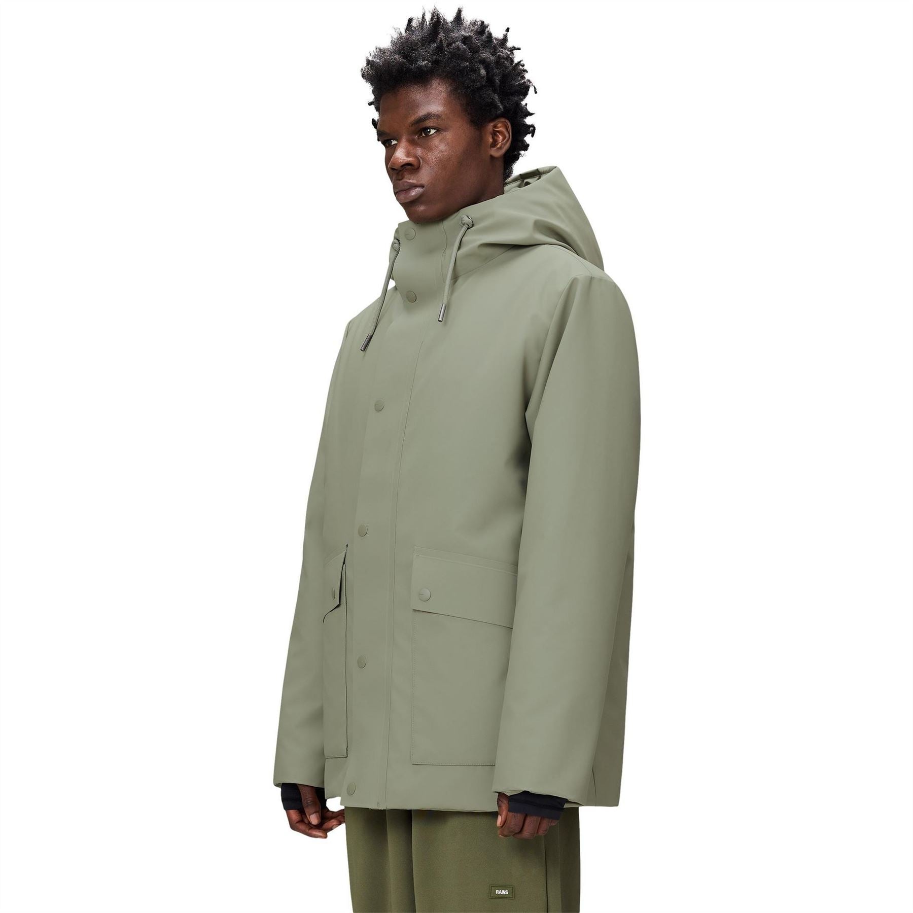 Rains Nome Hooded Snap Button Solid Patterned Parka Coat