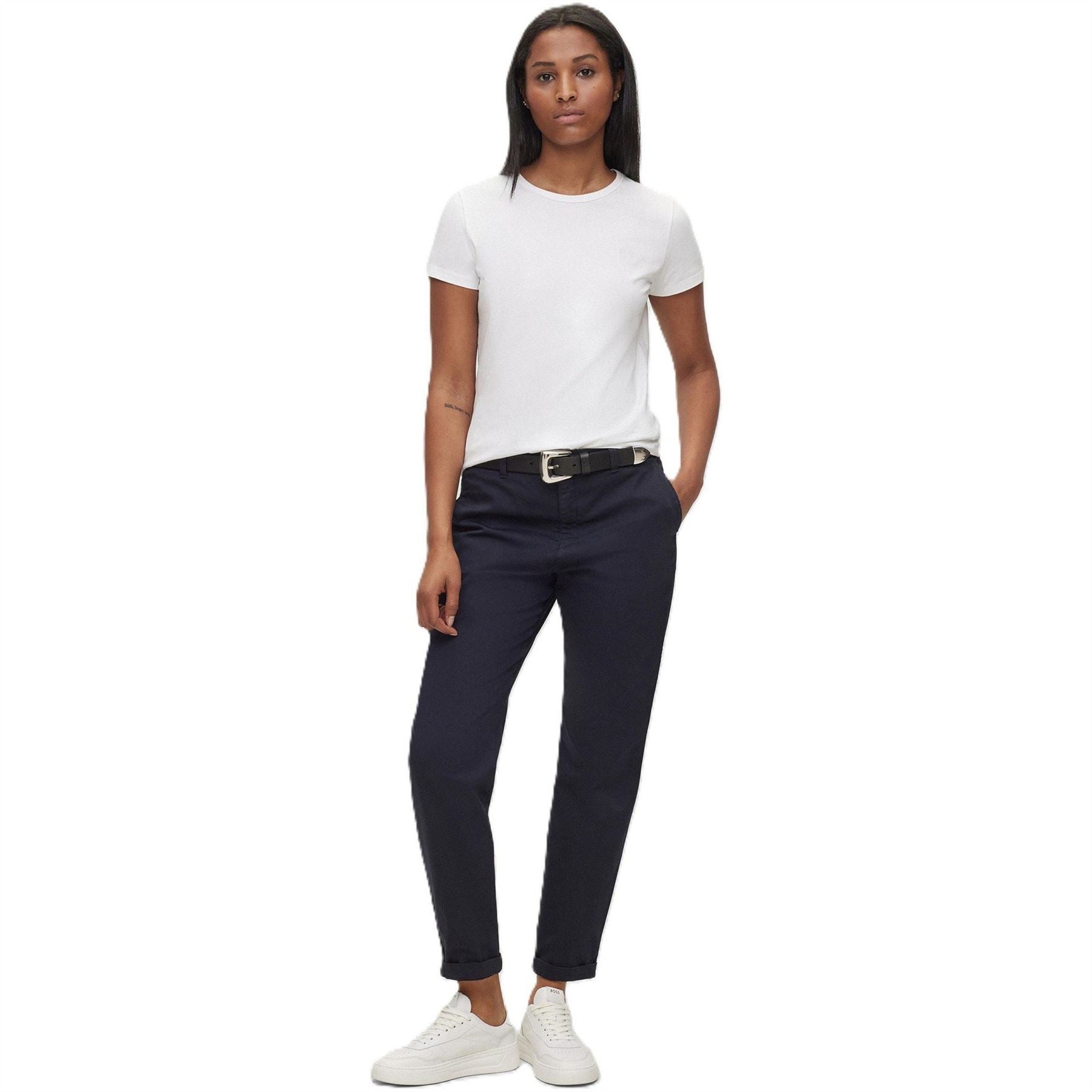 Boss Solid Patterned Slim Roll Up Cuff Trousers