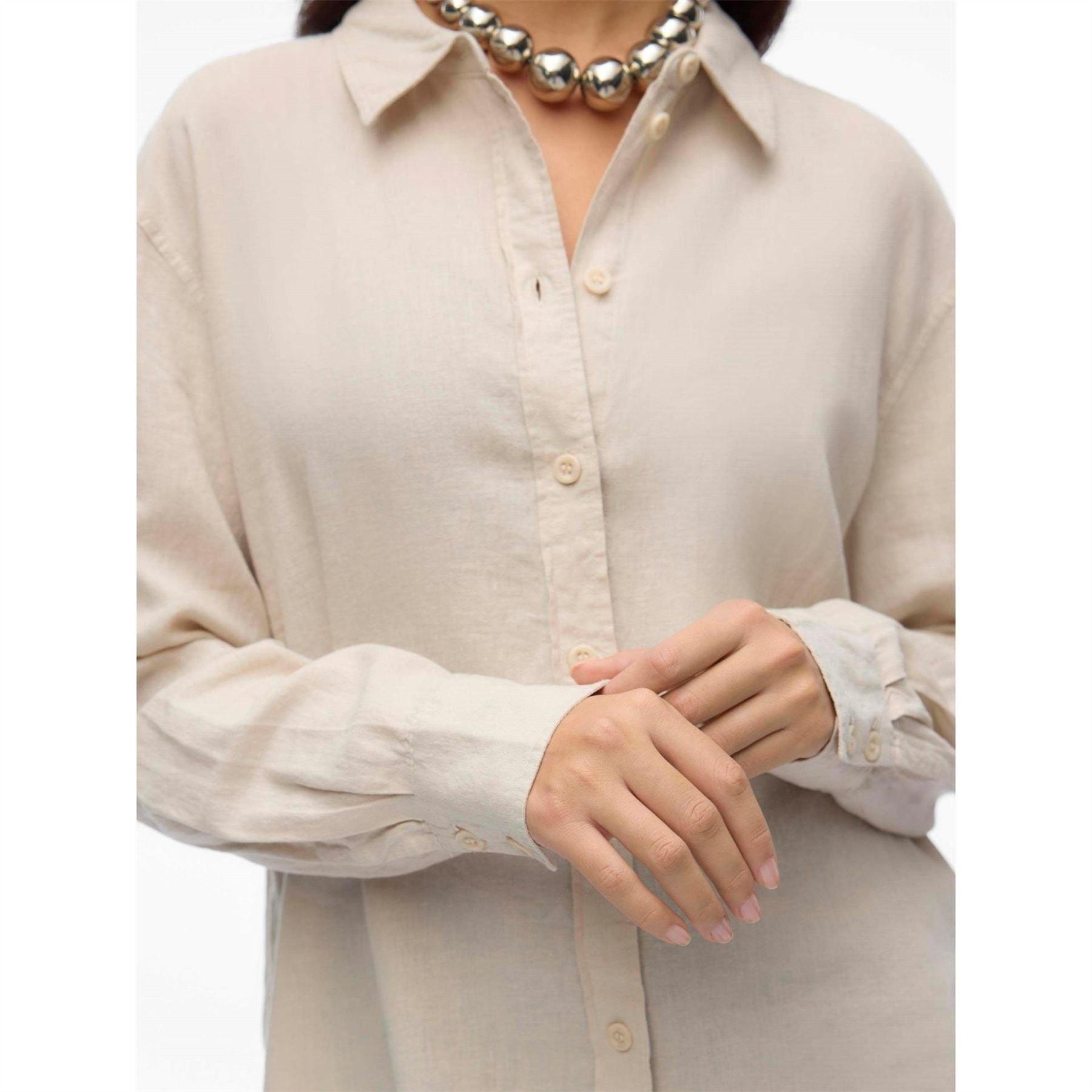 Vero Moda Button Placket Collared Neck Long Sleeve Shirt