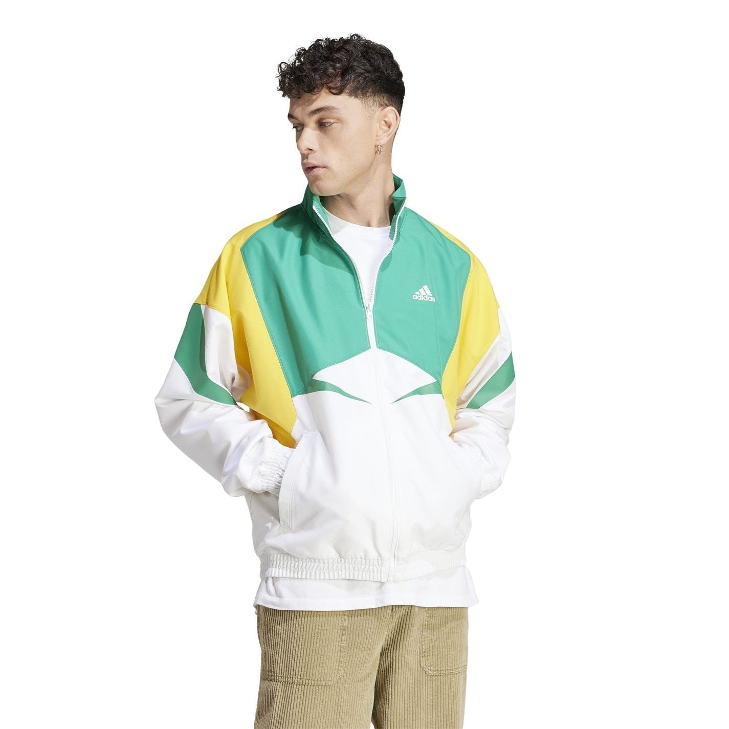 adidas Color Block High Neck Ribbed Cuff Track Jacket