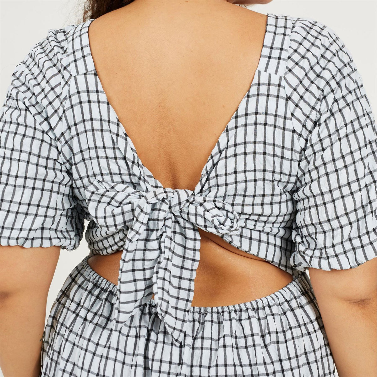 Brave Soul Plus Size Seersucker Maxi Dress With Tie Back Detail