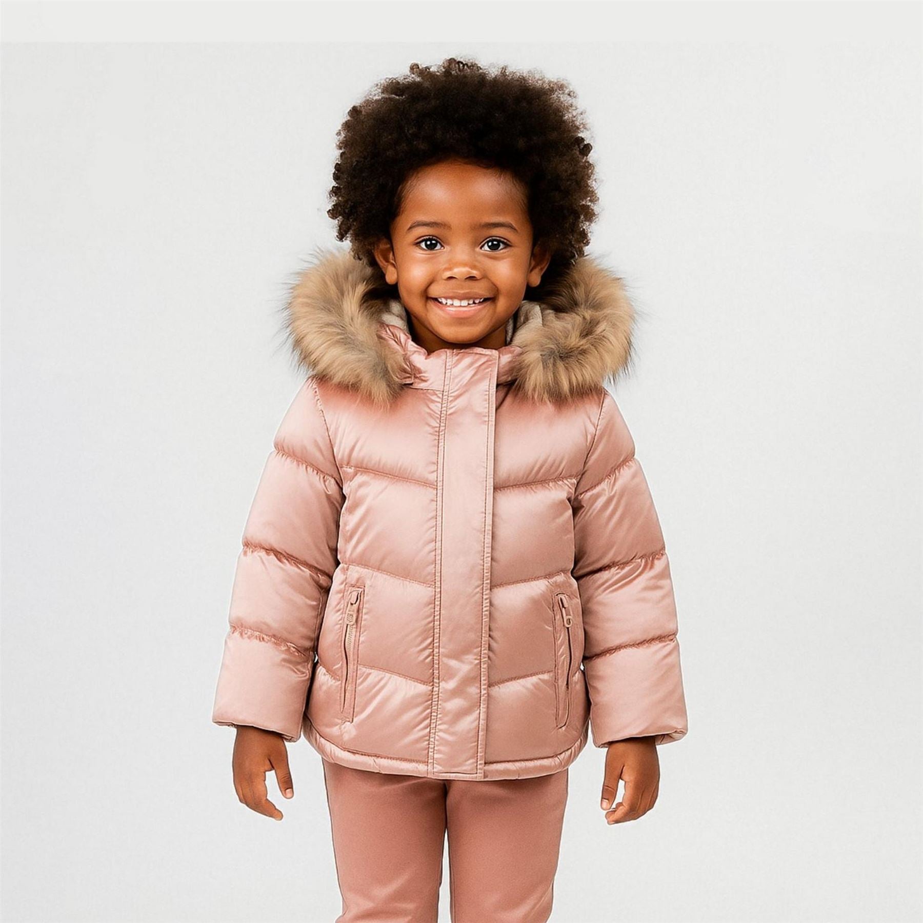 Minoti Girls Winter Jacket With Metallic Finish And Faux Fur Pink