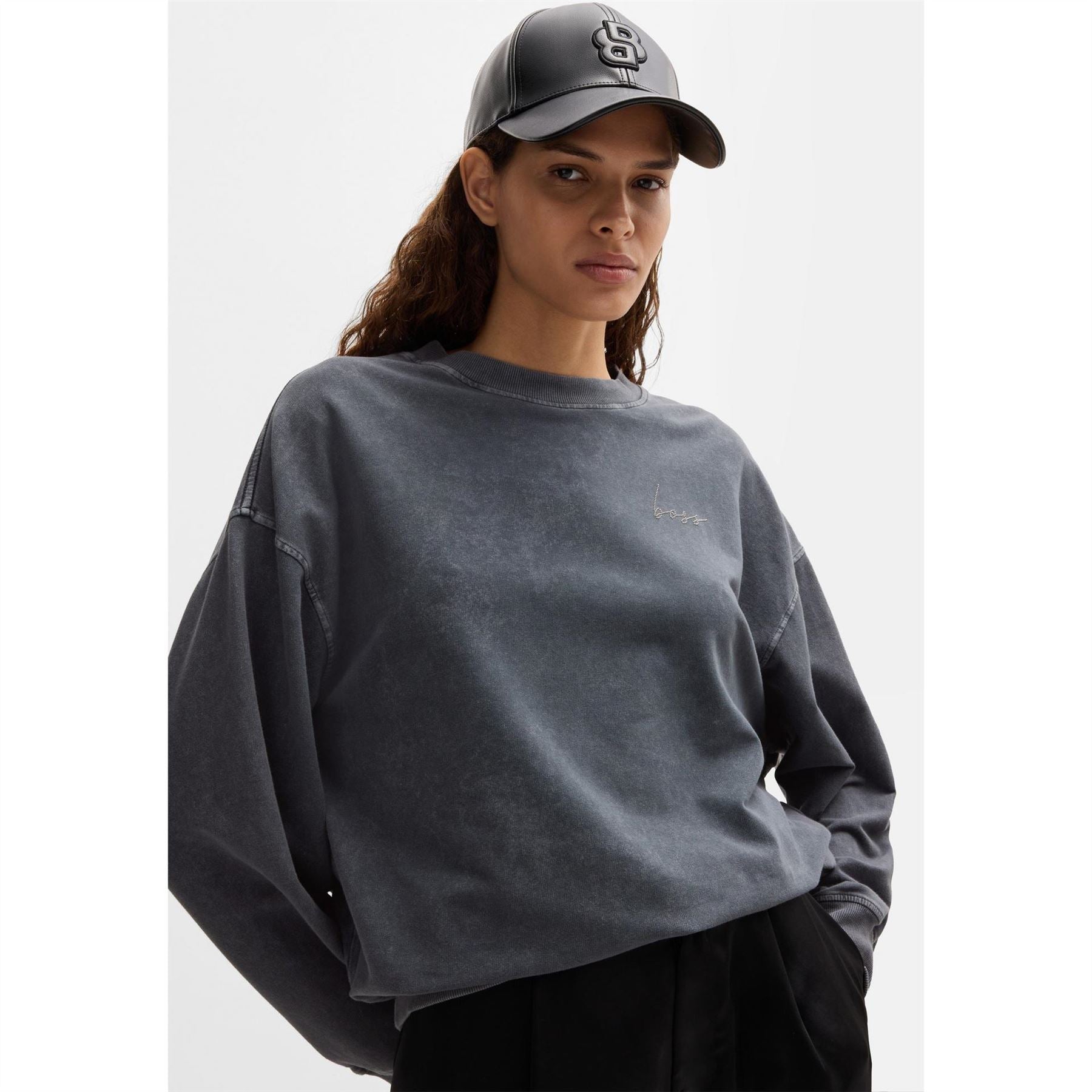 Boss Embroidered Crew Neck Ribbed Collar Long Sleeve Sweatshirt