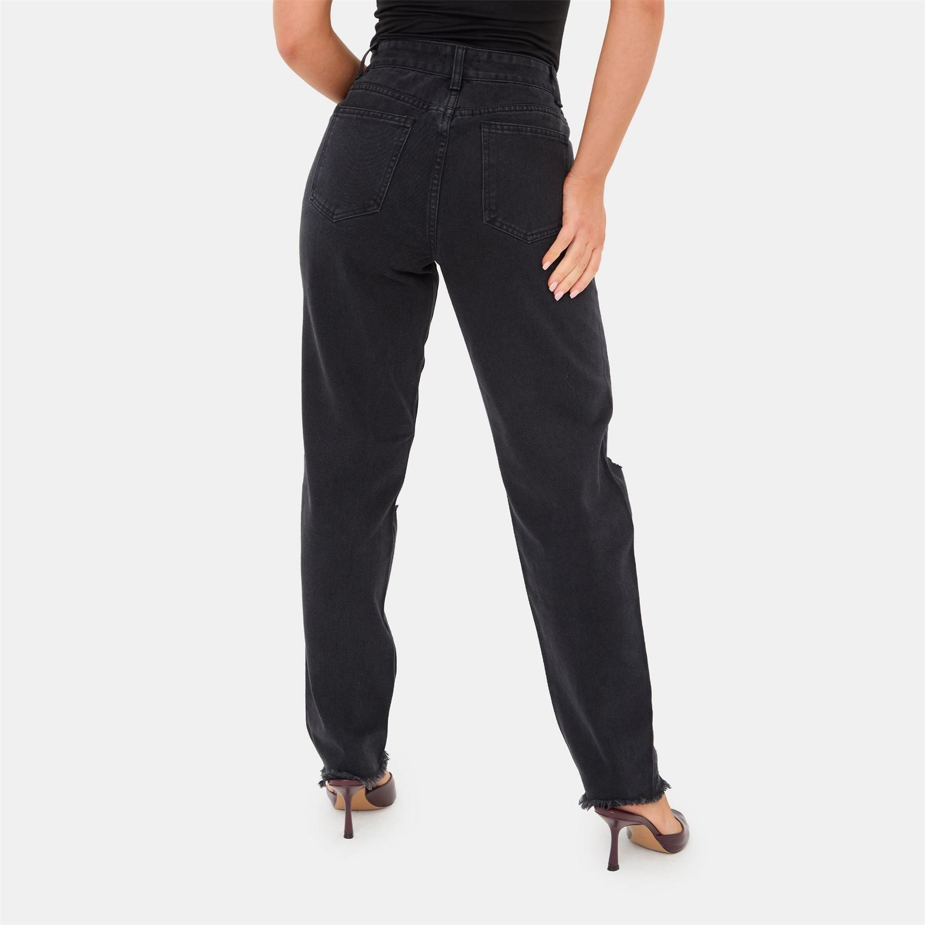 I Saw It First High Waisted Distressed Cotton Straight Leg Jeans