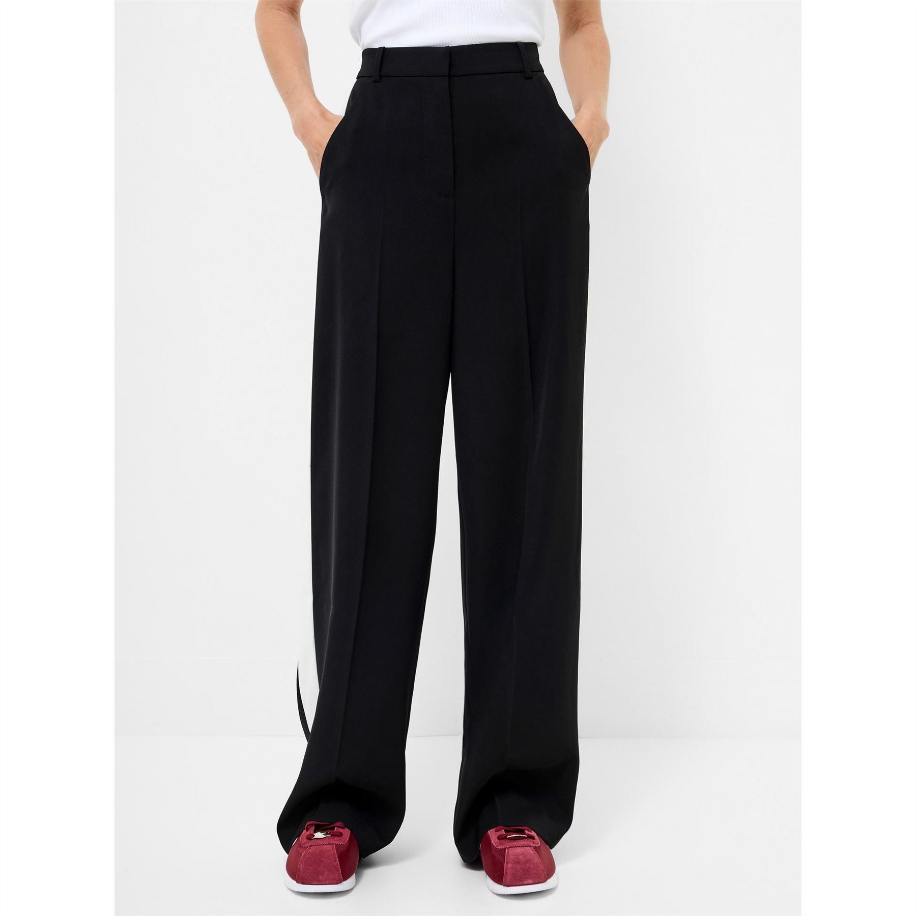 French Connection Bella Solid Patterned Wide Leg Trousers