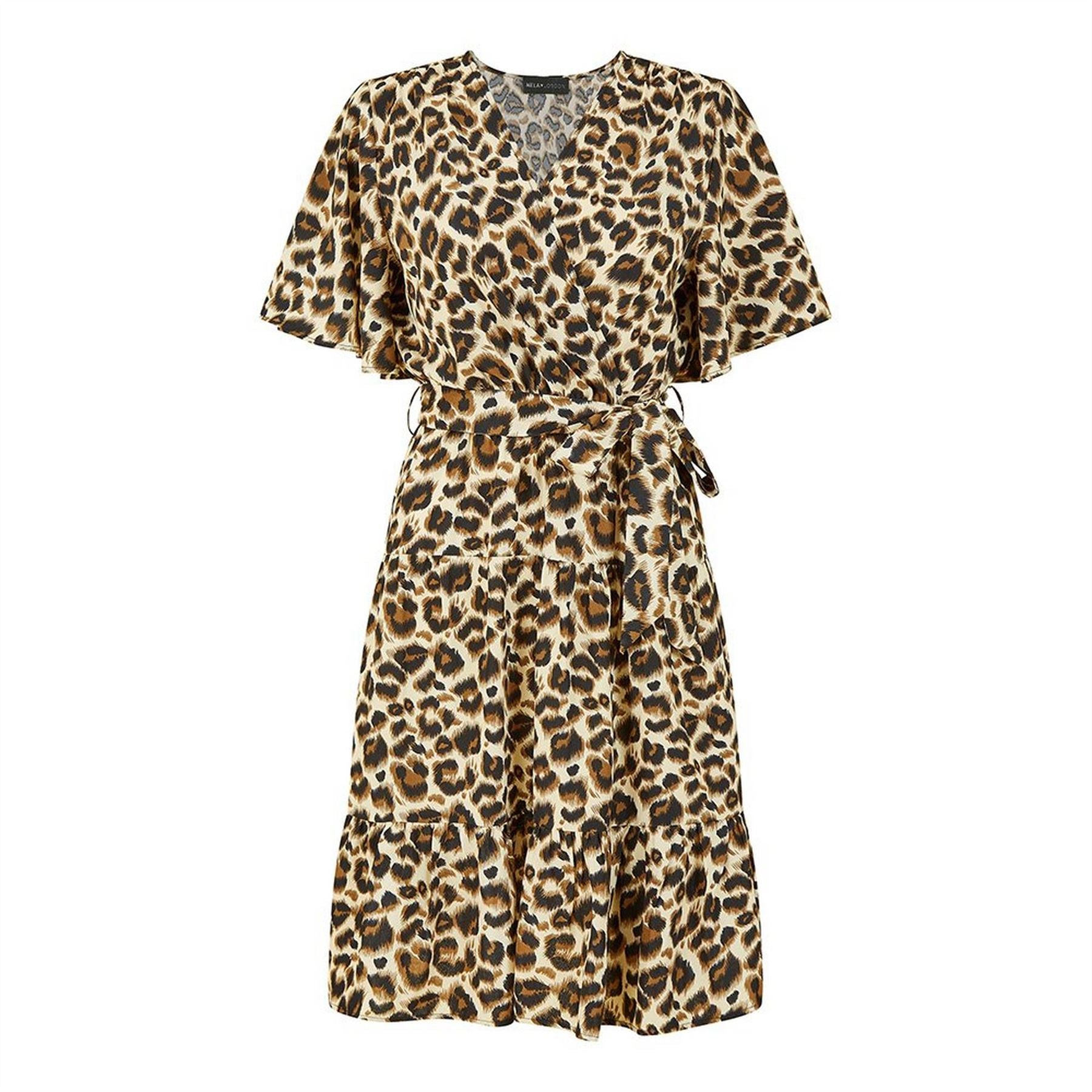 Mela London Brown V-Neck Knee Length Skater Dress