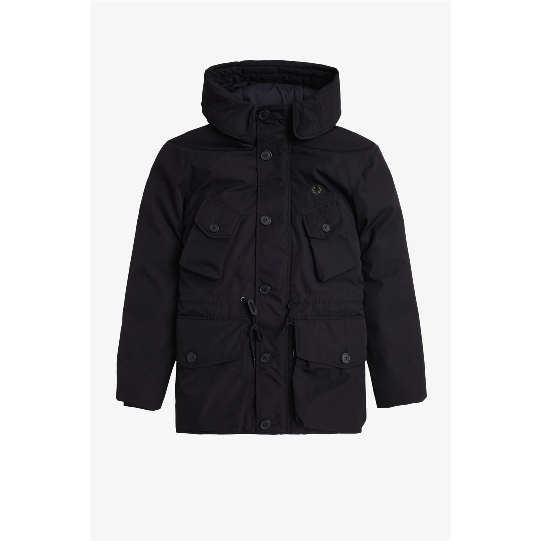 Fred Perry Patch Puffer Hooded Thigh Length Parka