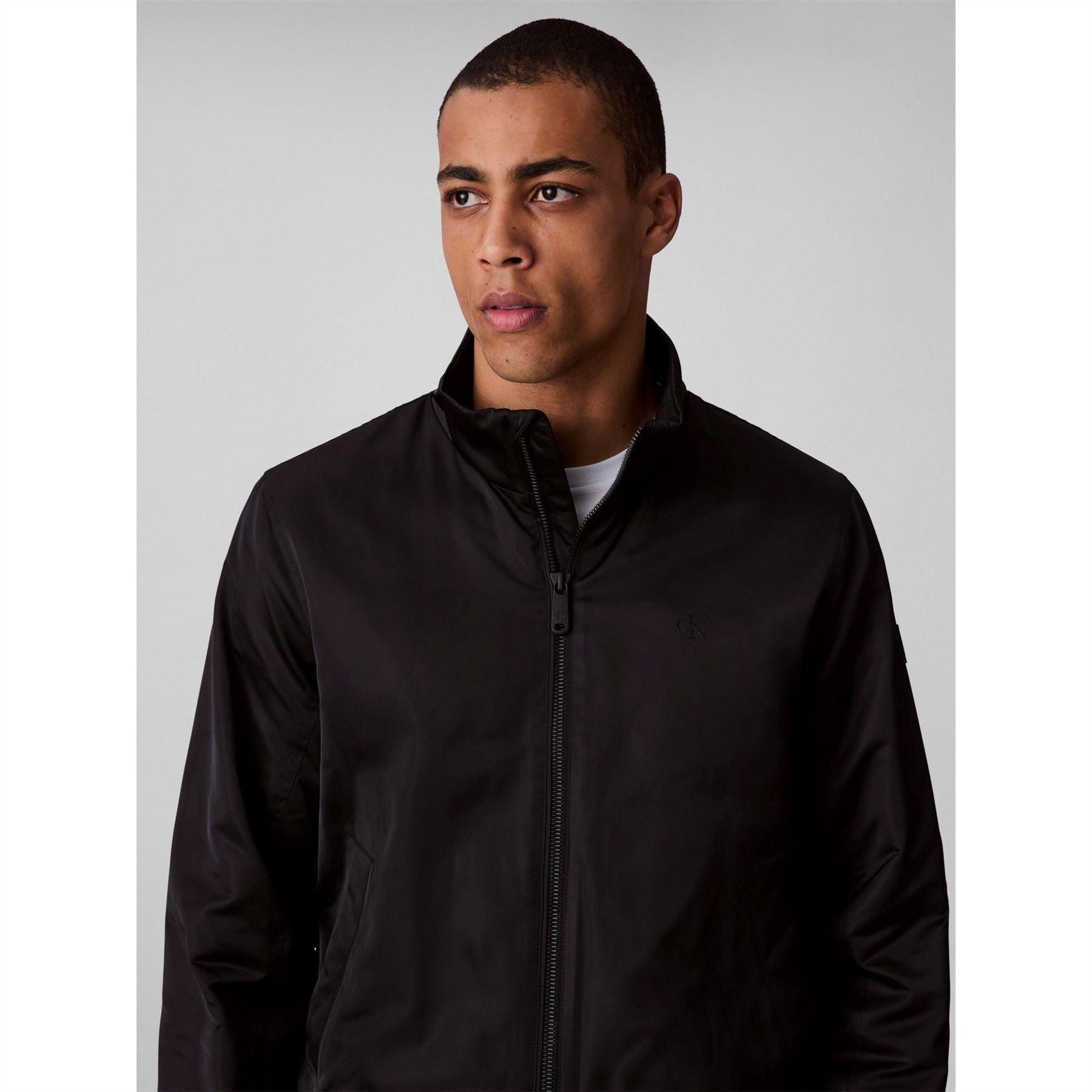 Calvin Klein Jeans Solid Patterned Zip Neck Ribbed Cuff Harrington Jacket