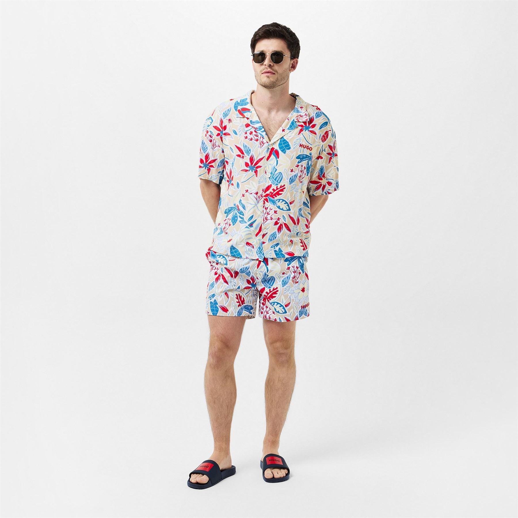 Hugo Logo Print Open Toe Slides