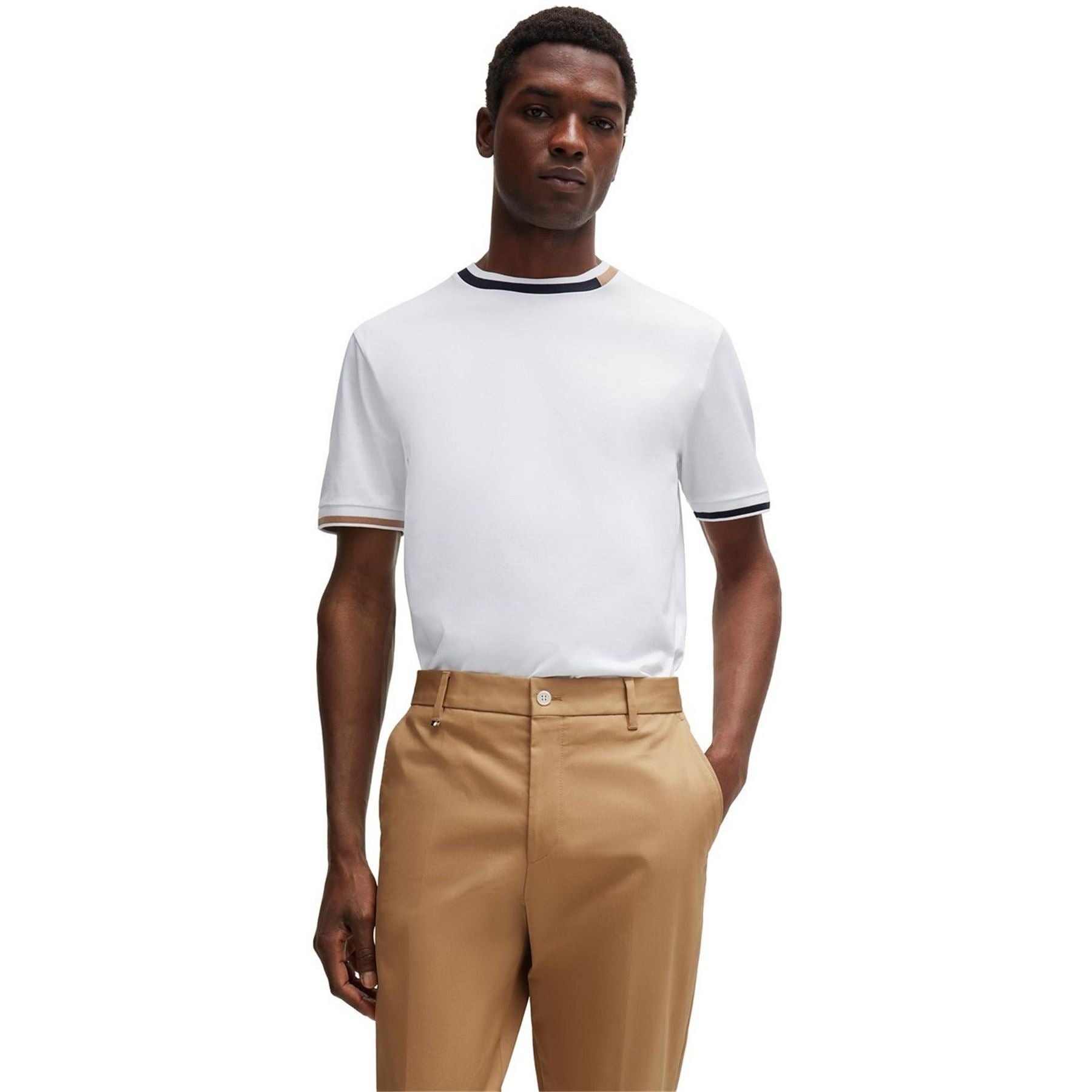 Boss Crew Neck Ribbed Collar Short Sleeve T-Shirt