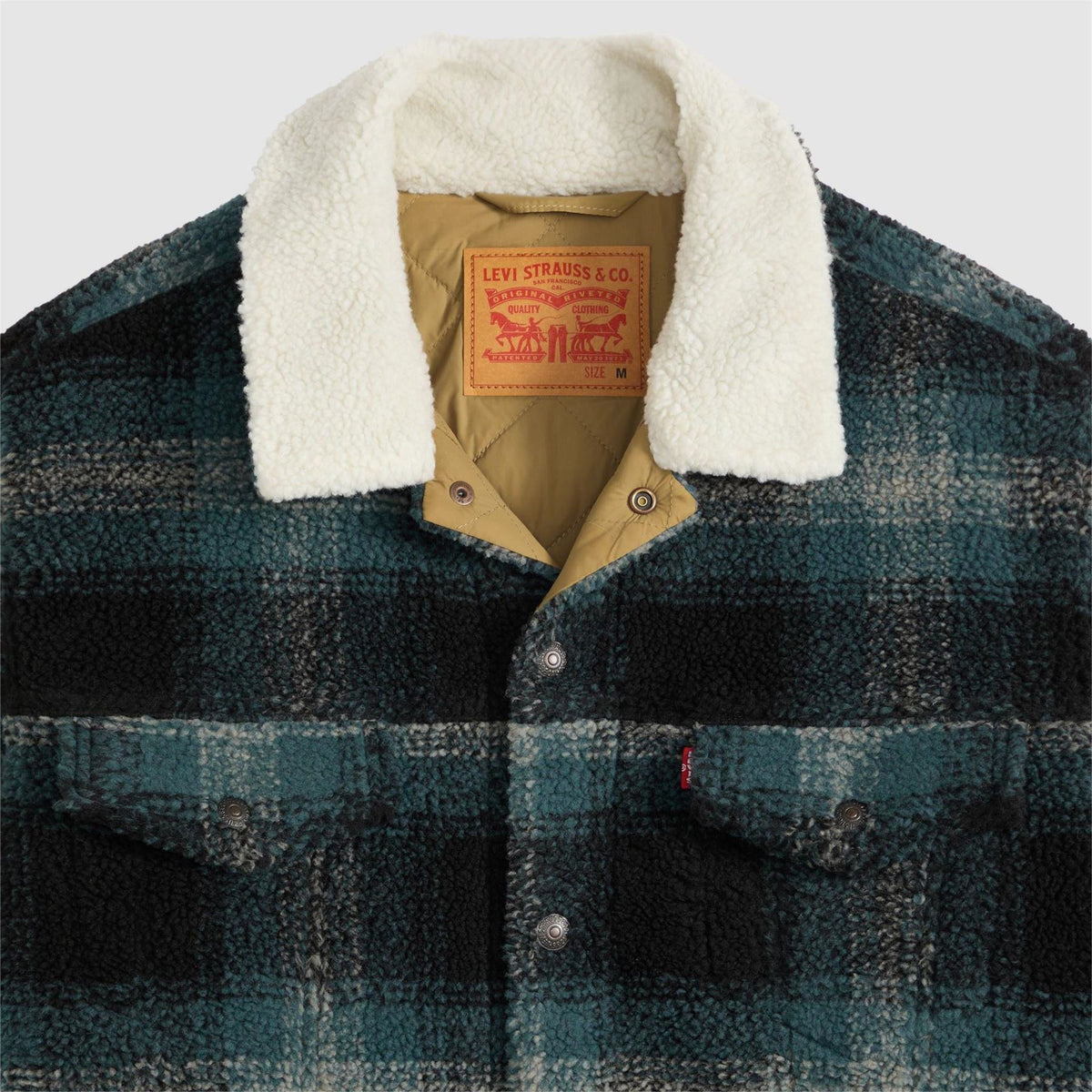 Levis Relaxed Fit Solid Patterned Sherpa Denim Jacket with Chest Pocket