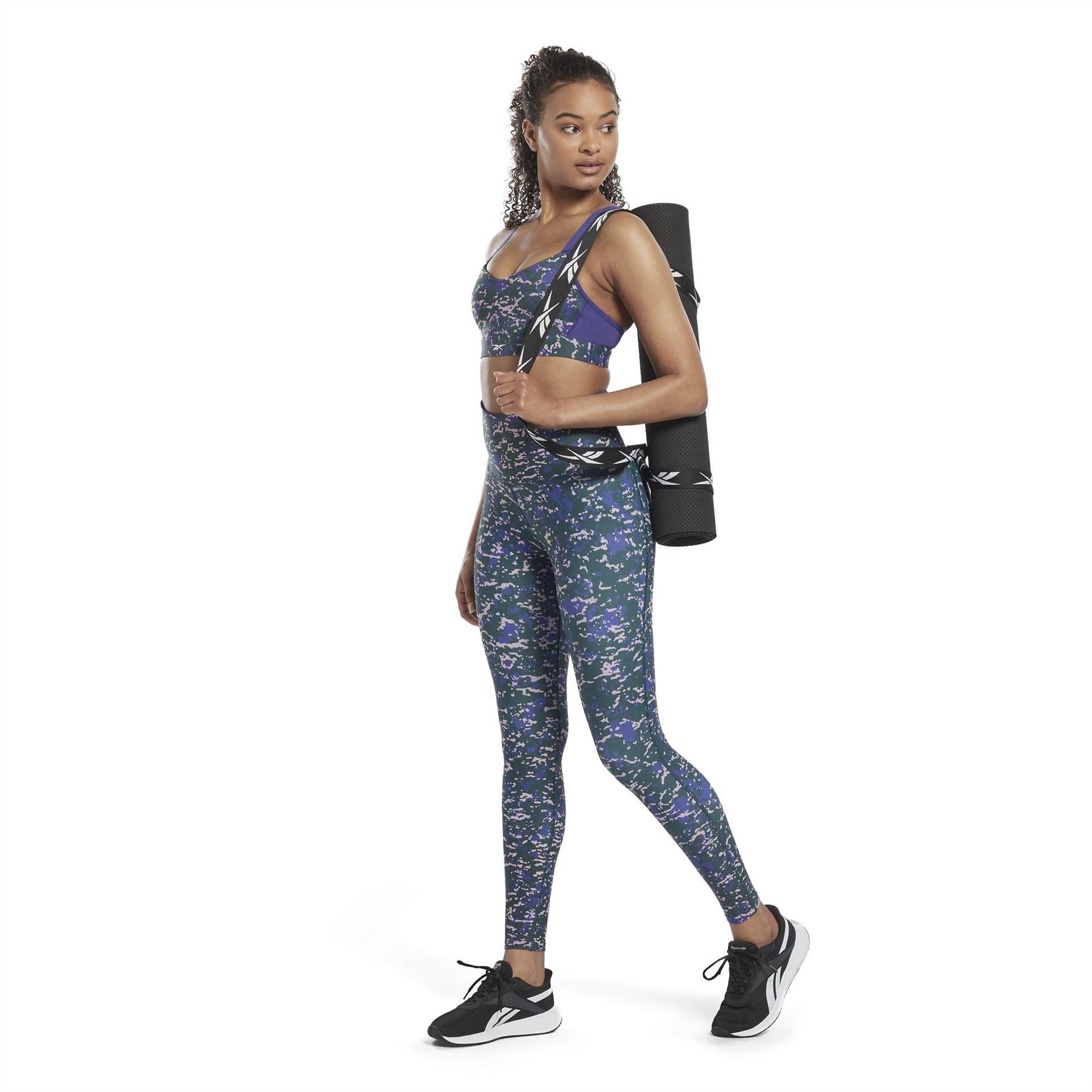 Reebok Womens Lux Speckle Modern Safari Strappy Bra Medium Impact Sports