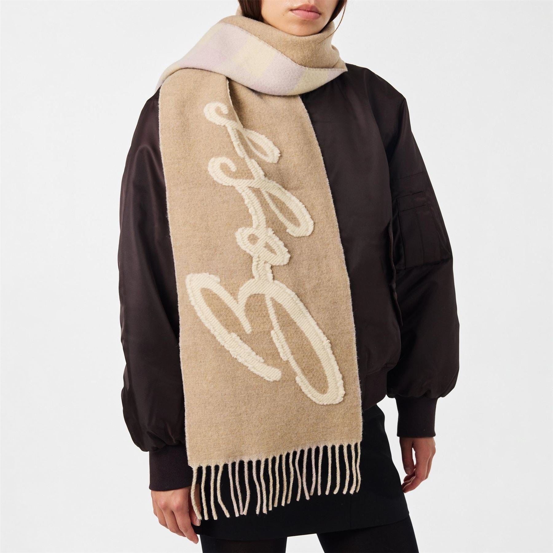 Boss Gingham Oblong Scarf with Logo