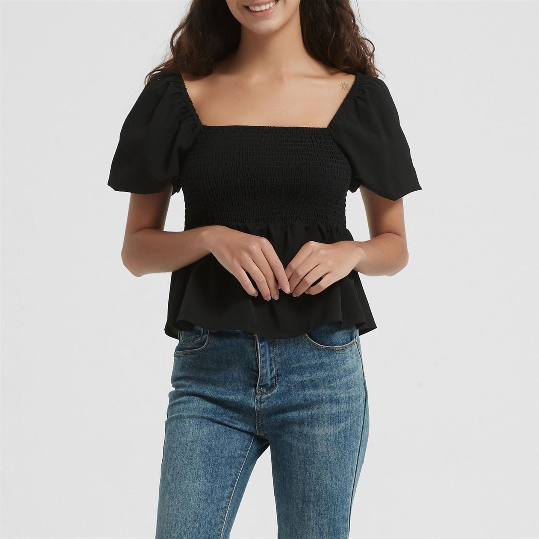 Be You Square Neck Regular Fit Short Sleeve Blouse