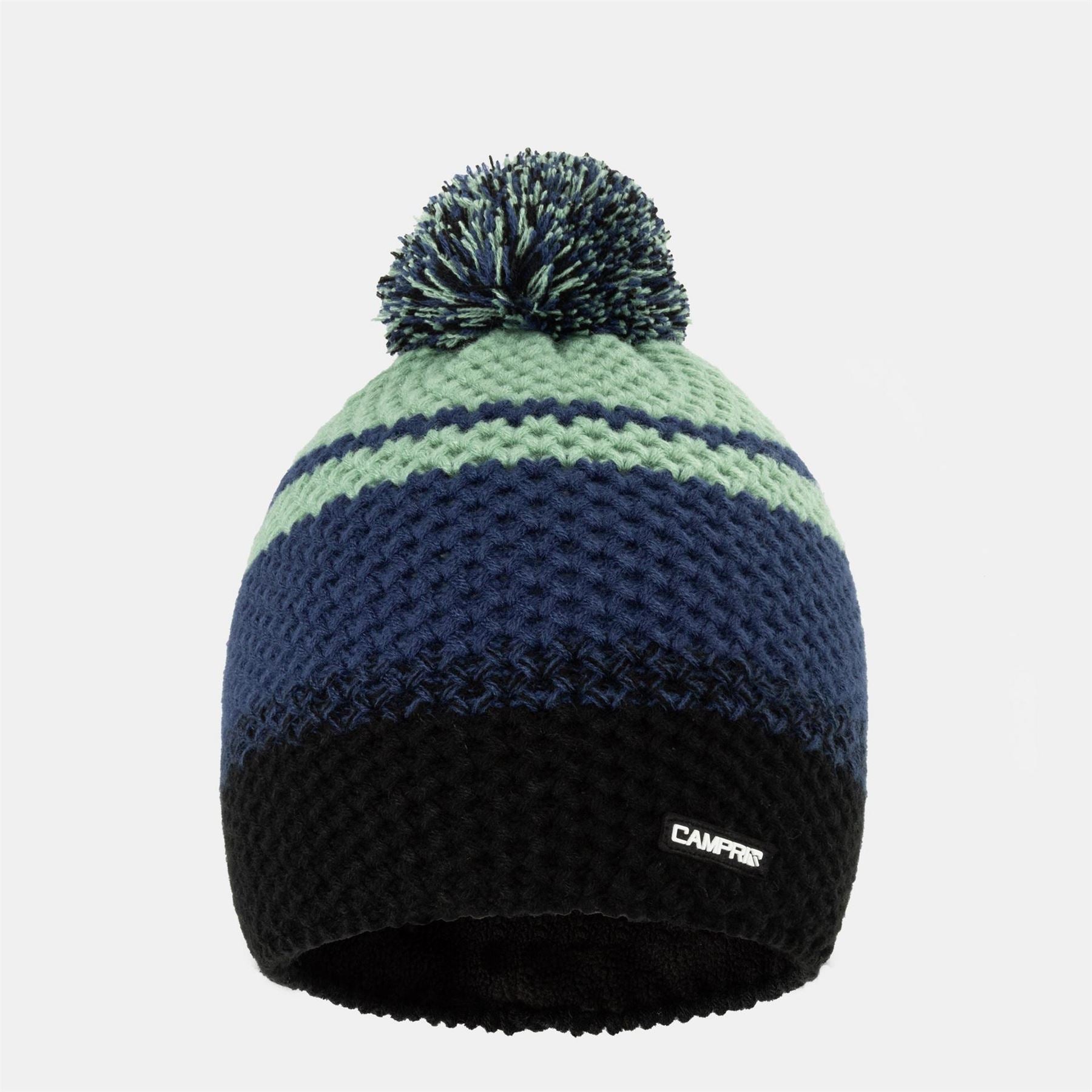 Campri Striped Pom Pom Acrylic Beanie