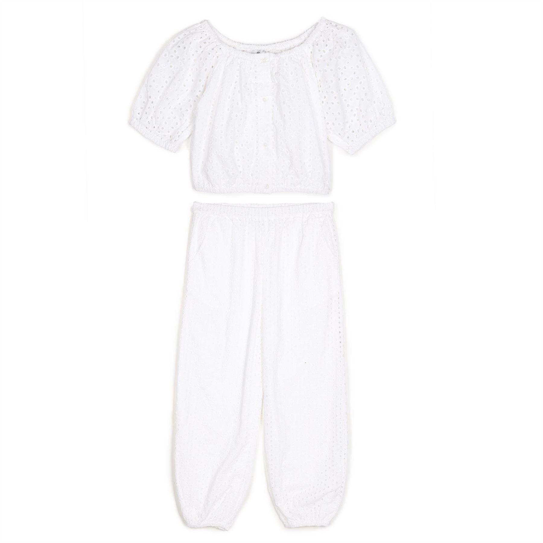 Be You Schiffley Boat Neck Short Sleeve Blouse Coord Set