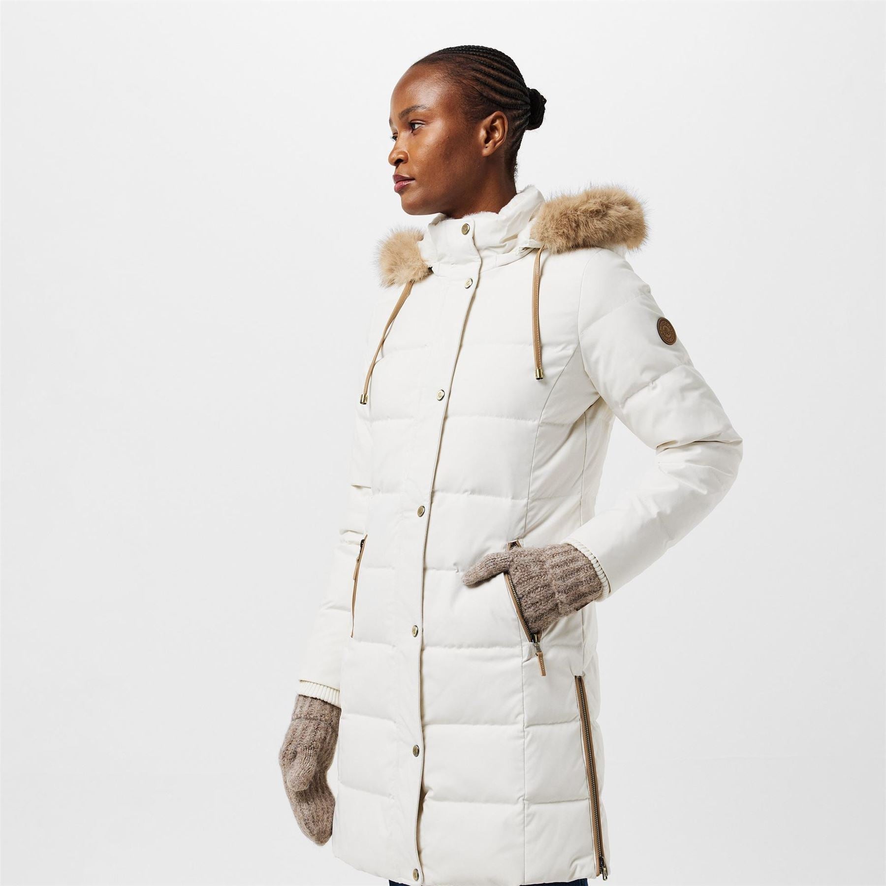 Lauren by Ralph Lauren Real Leather Fur Hood Medium Puffer Jacket