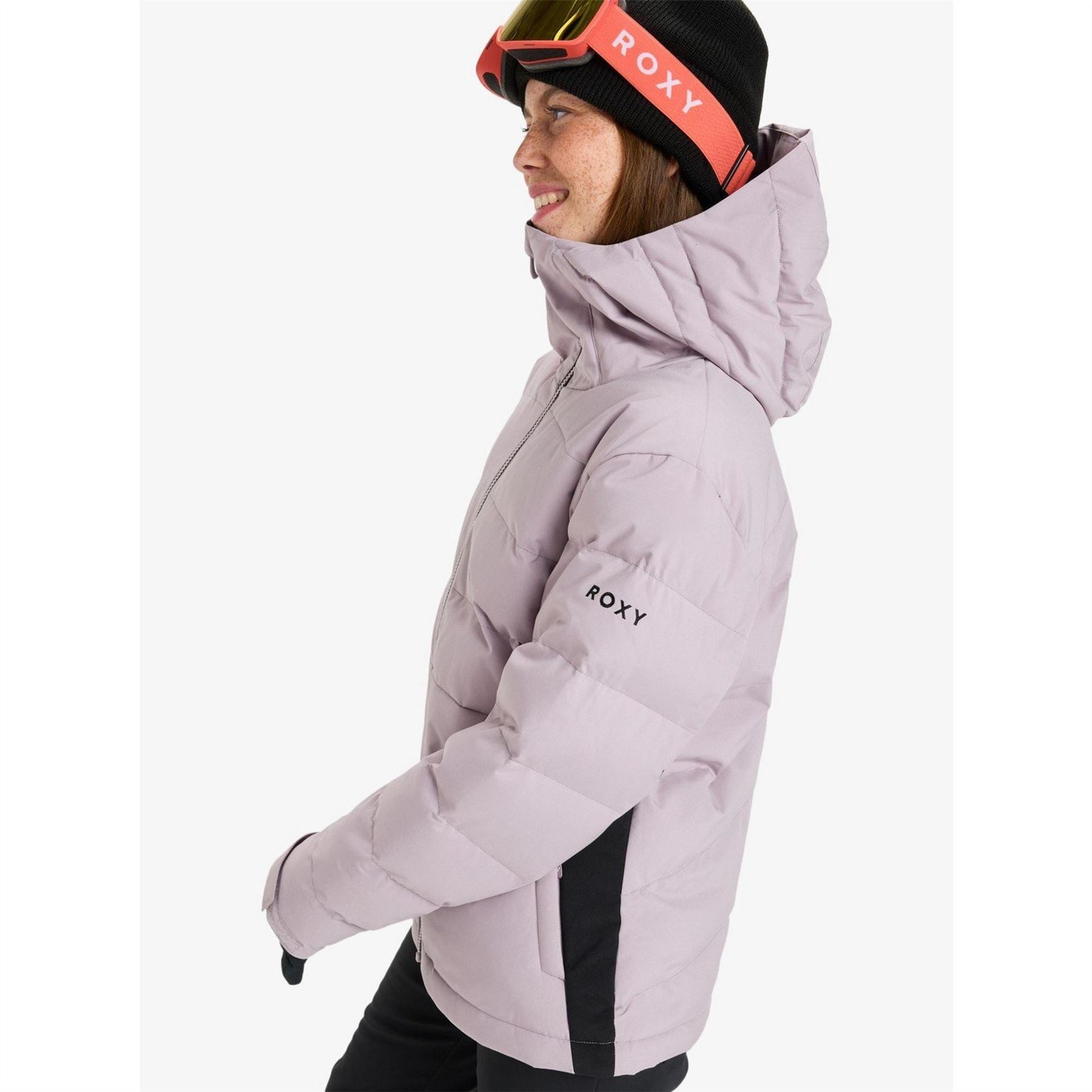 Roxy Snowyhill Solid Patterned Hooded Ski Jacket with Zipped Pocket